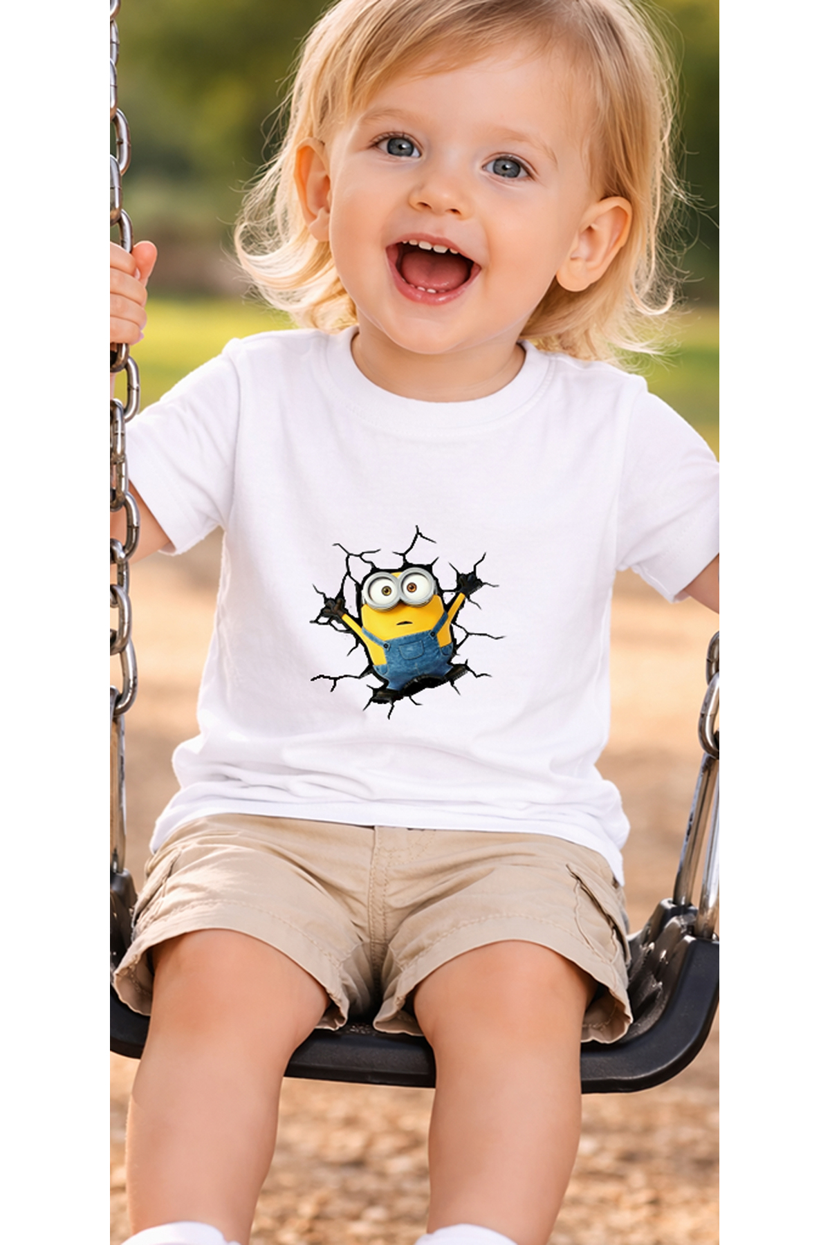 petite pati Beyaz Minionwall Bebek Tişört %100 Pamuk Penye Çocuk Tshirt Baskılı fotoğrafı 3 (önizleme)