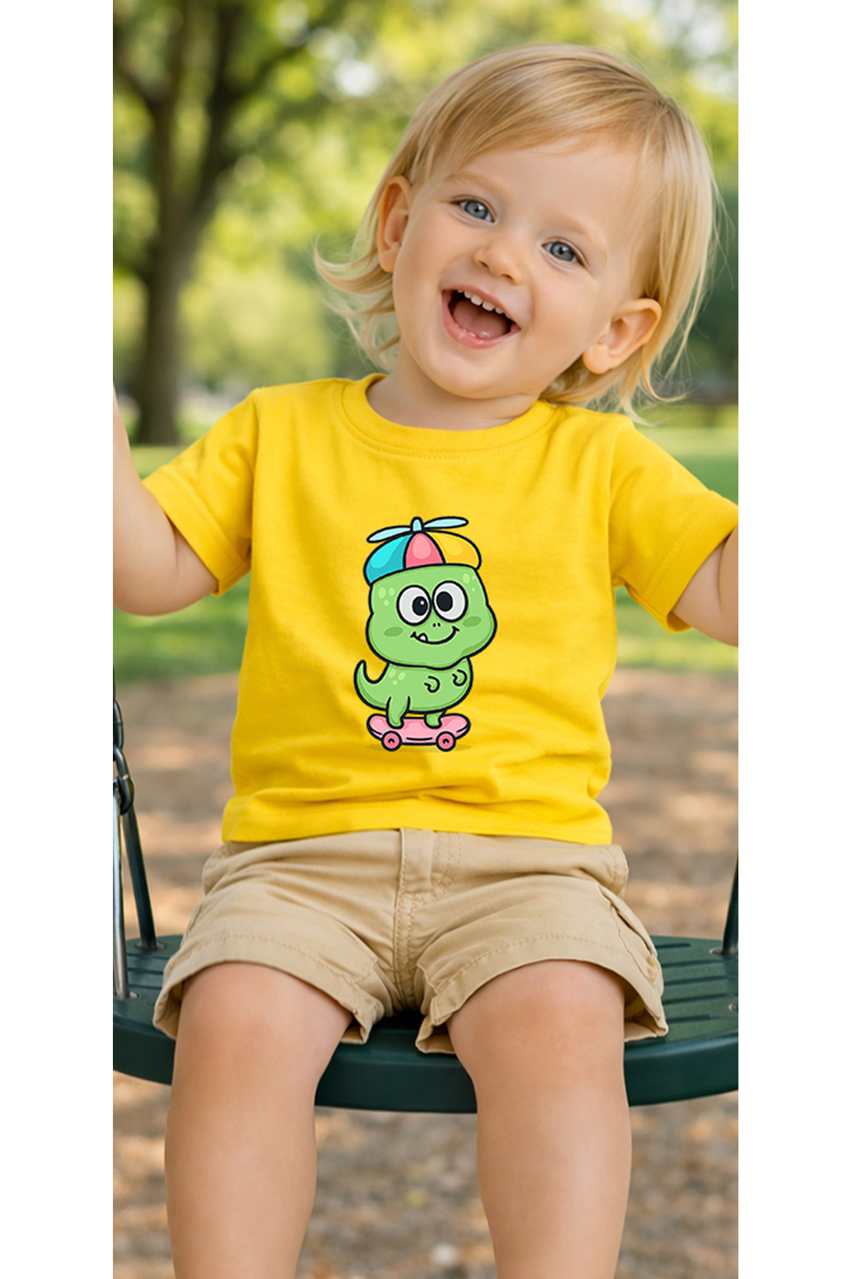petite pati Sarı Skatecute Bebek Tişört %100 Pamuk Penye Çocuk Tshirt Baskılı fotoğrafı 3 (önizleme)