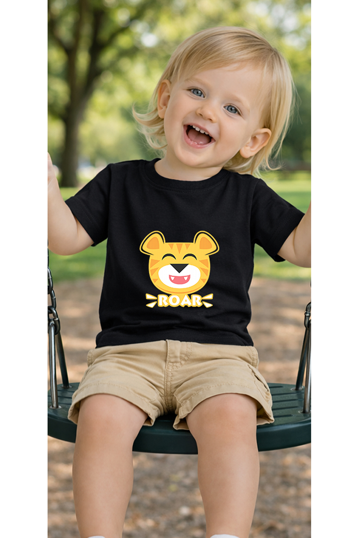petite pati Siyah Roarlion Bebek Tişört %100 Pamuk Penye Çocuk Tshirt Baskılı fotoğrafı 3 (önizleme)