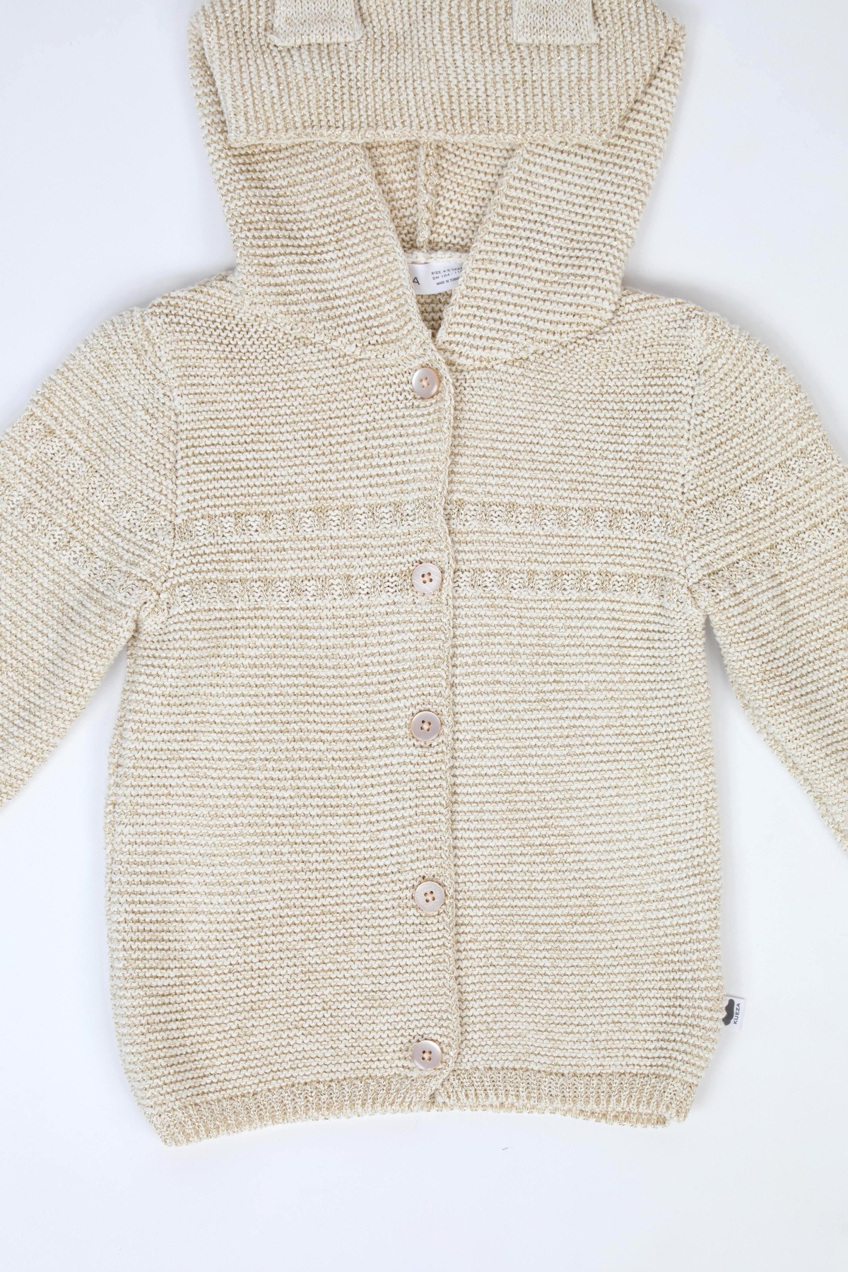 KUEZA KIDS Kız Bebek & Çocuk Simli Kapüşonlu Kulak Detaylı Triko Hırka fotoğrafı 3 (önizleme)