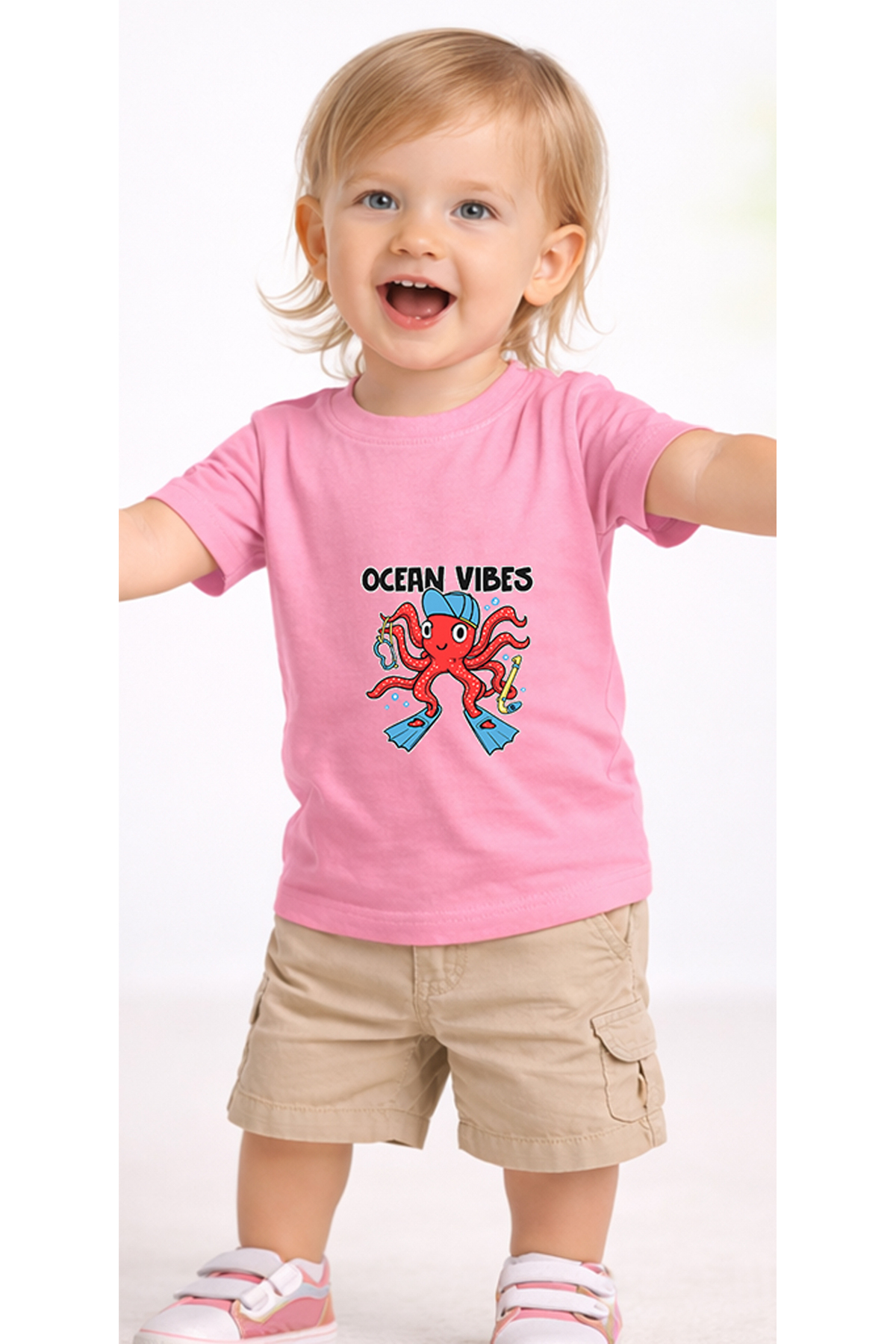 petite pati Pembe Oceanvibes Bebek Tişört %100 Pamuk Penye Çocuk Tshirt Baskılı fotoğrafı 2 (önizleme)