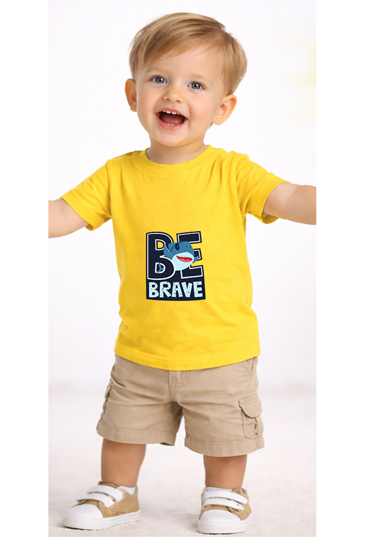 petite pati Sarı Bebrave Bebek Tişört %100 Pamuk Penye Çocuk Tshirt Baskılı fotoğrafı 2 (önizleme)