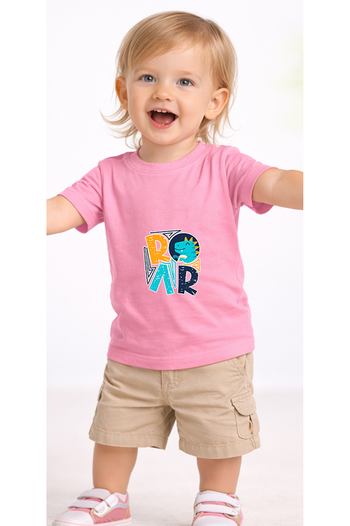 petite pati Pembe Roar Bebek Tişört %100 Pamuk Penye Çocuk Tshirt Baskılı fotoğrafı 2 (önizleme)