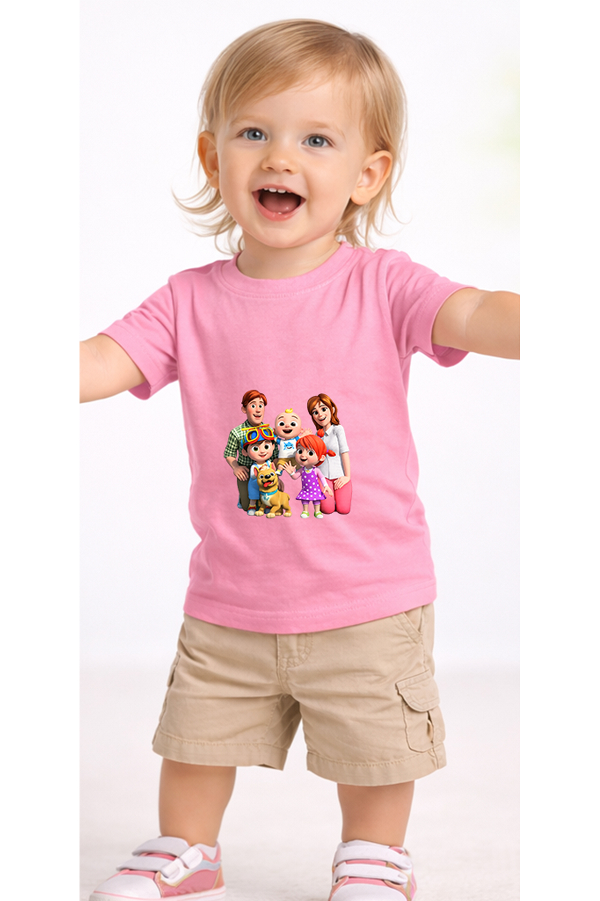 petite pati Pembe Cocofamily Bebek Tişört %100 Pamuk Penye Çocuk Tshirt Baskılı fotoğrafı 2 (önizleme)