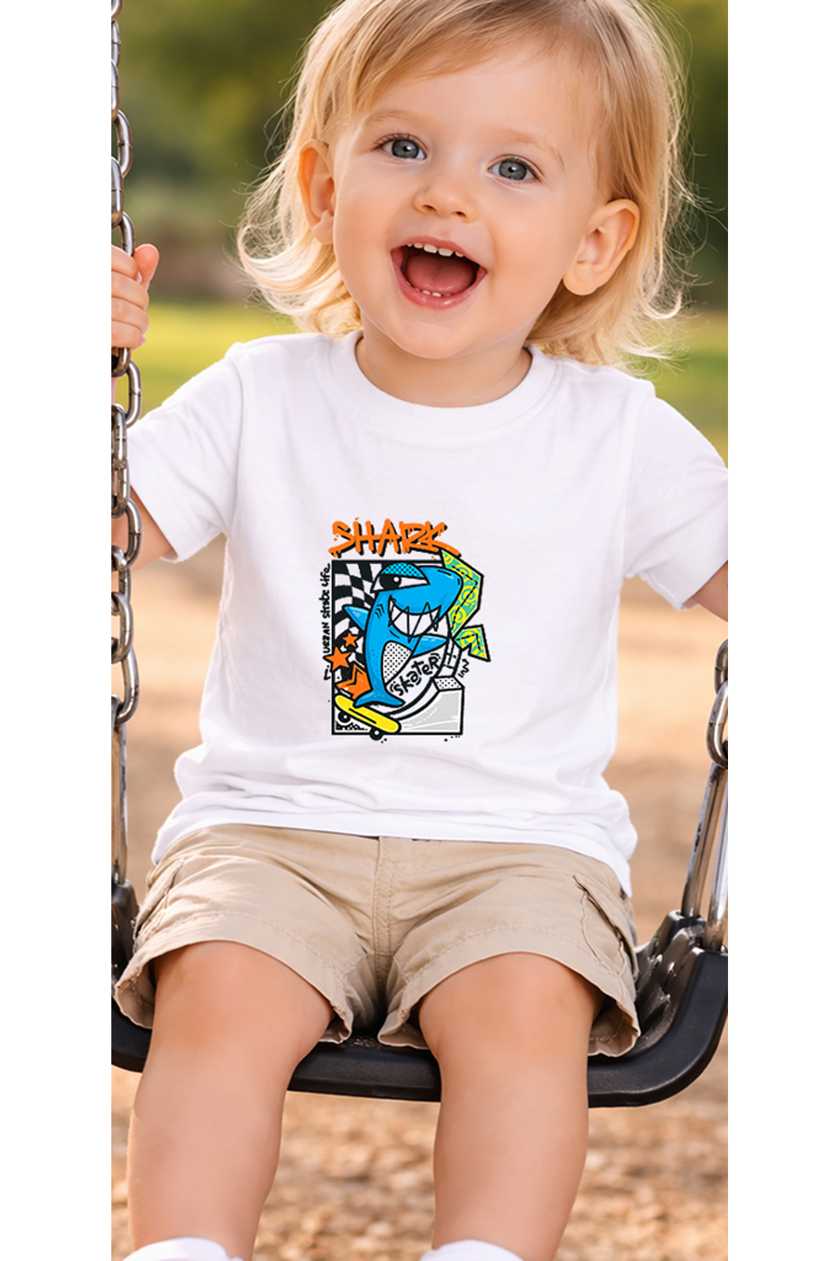 petite pati Beyaz Sharkskate Bebek Tişört %100 Pamuk Penye Çocuk Tshirt Baskılı fotoğrafı 3 (önizleme)