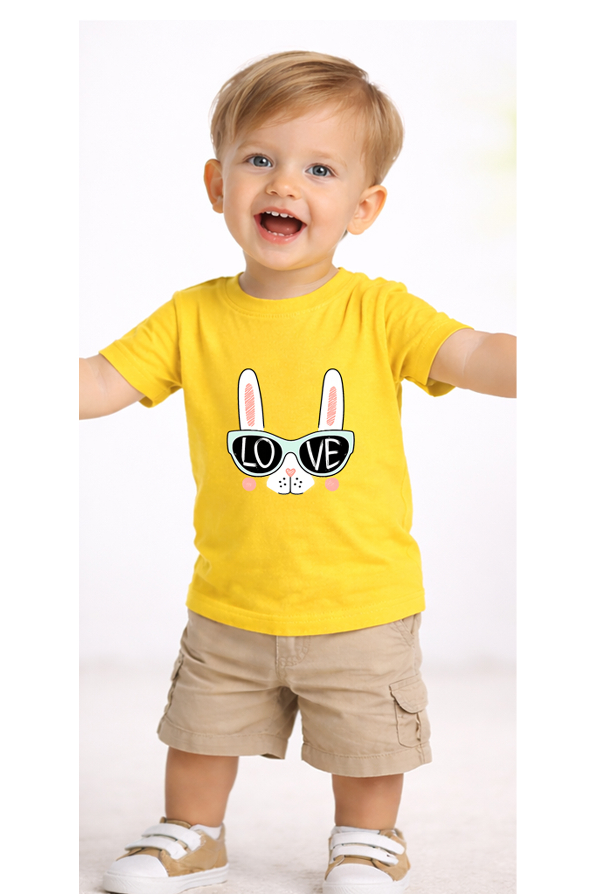 petite pati Sarı Lovebunny Bebek Tişört %100 Pamuk Penye Çocuk Tshirt Baskılı fotoğrafı 2 (önizleme)