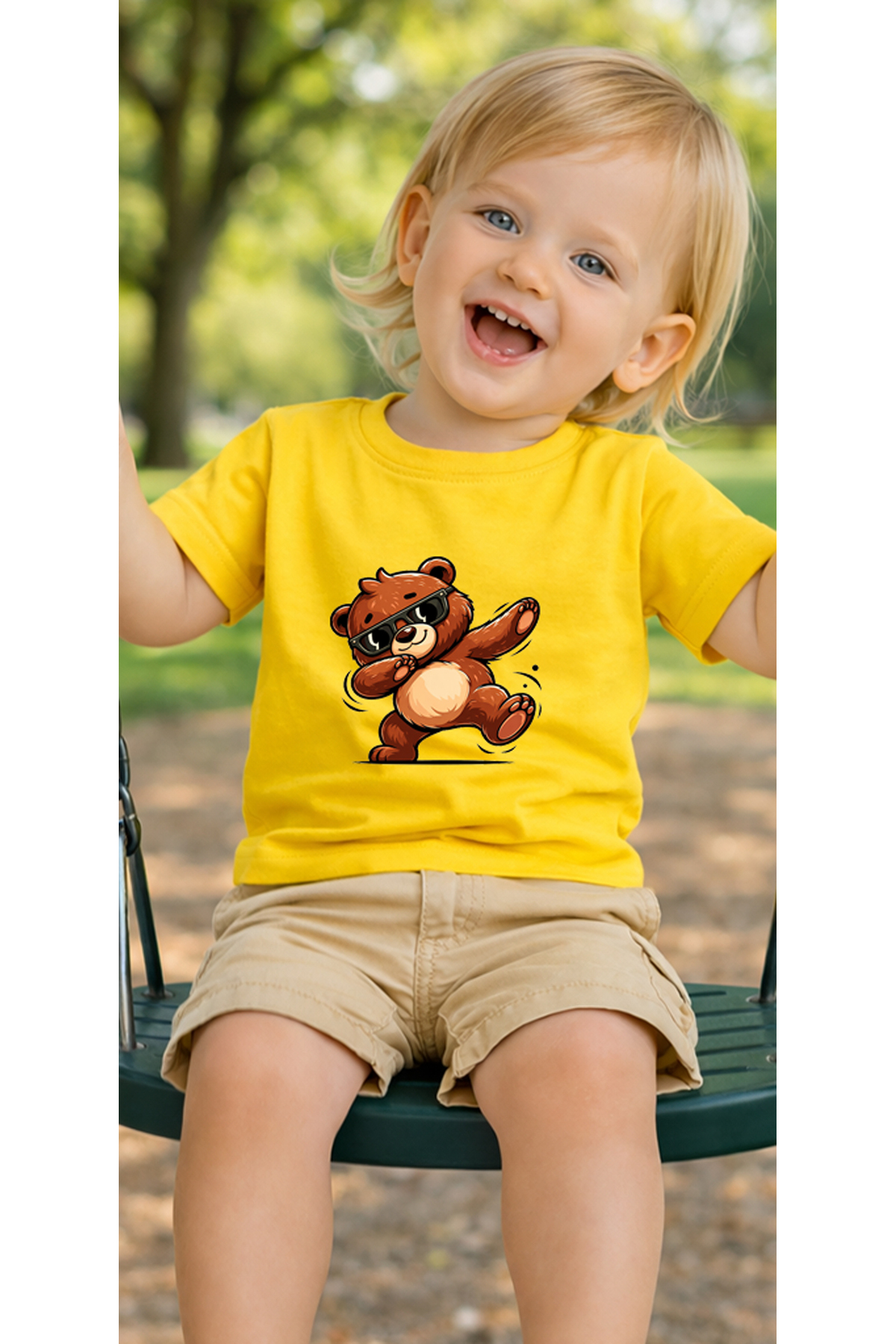 petite pati Sarı Dancebear Bebek Tişört %100 Pamuk Penye Çocuk Tshirt Baskılı fotoğrafı 3 (önizleme)