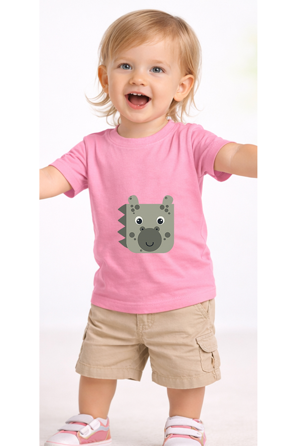 petite pati Pembe Gridonkey Bebek Tişört %100 Pamuk Penye Çocuk Tshirt Baskılı fotoğrafı 2 (önizleme)