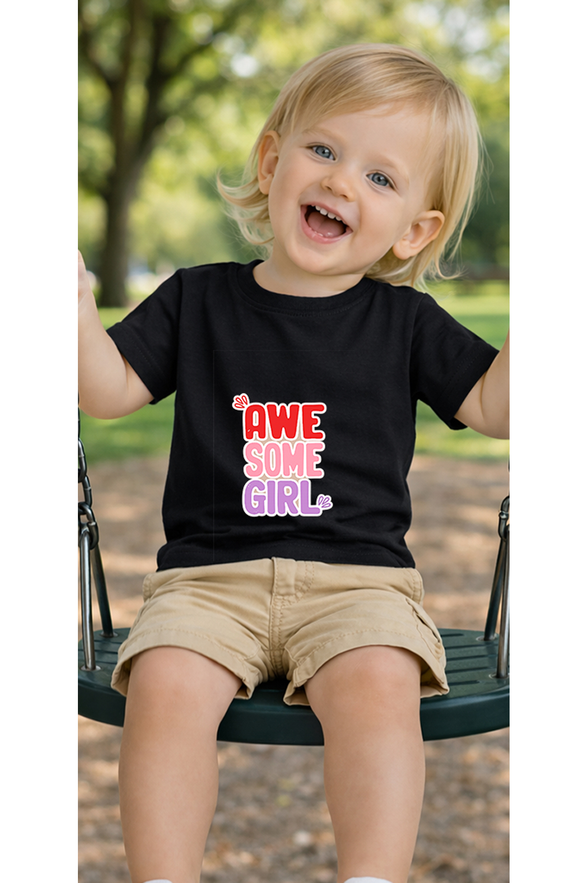 petite pati Siyah Awsomegirl Bebek Tişört %100 Pamuk Penye Çocuk Tshirt Baskılı fotoğrafı 3 (önizleme)