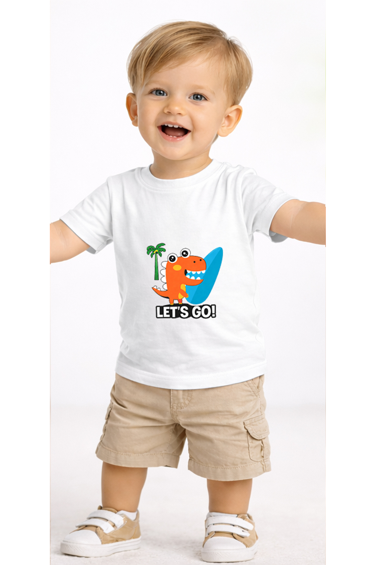 petite pati Beyaz Palmdino Bebek Tişört %100 Pamuk Penye Çocuk Tshirt Baskılı fotoğrafı 2 (önizleme)