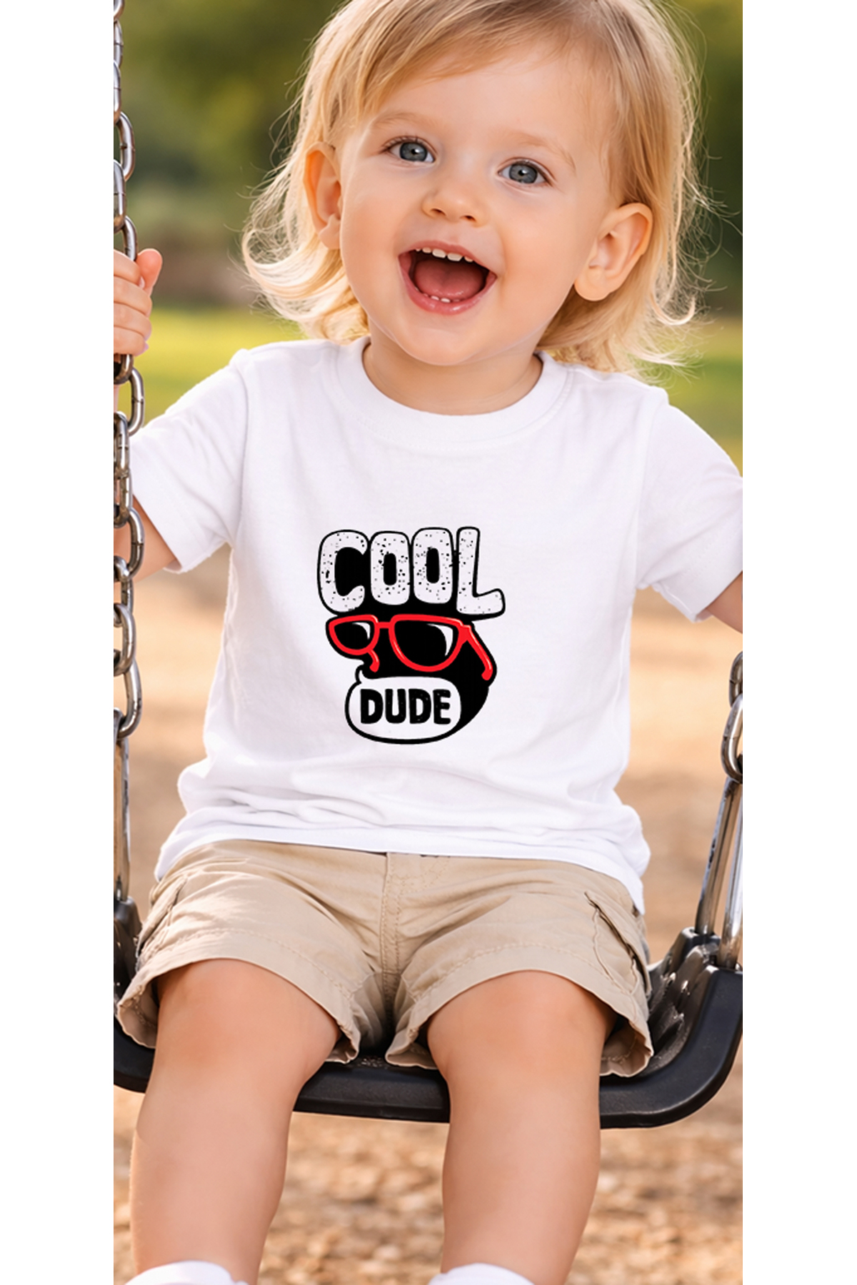 petite pati Beyaz Cooldude Bebek Tişört %100 Pamuk Penye Çocuk Tshirt Baskılı fotoğrafı 3 (önizleme)