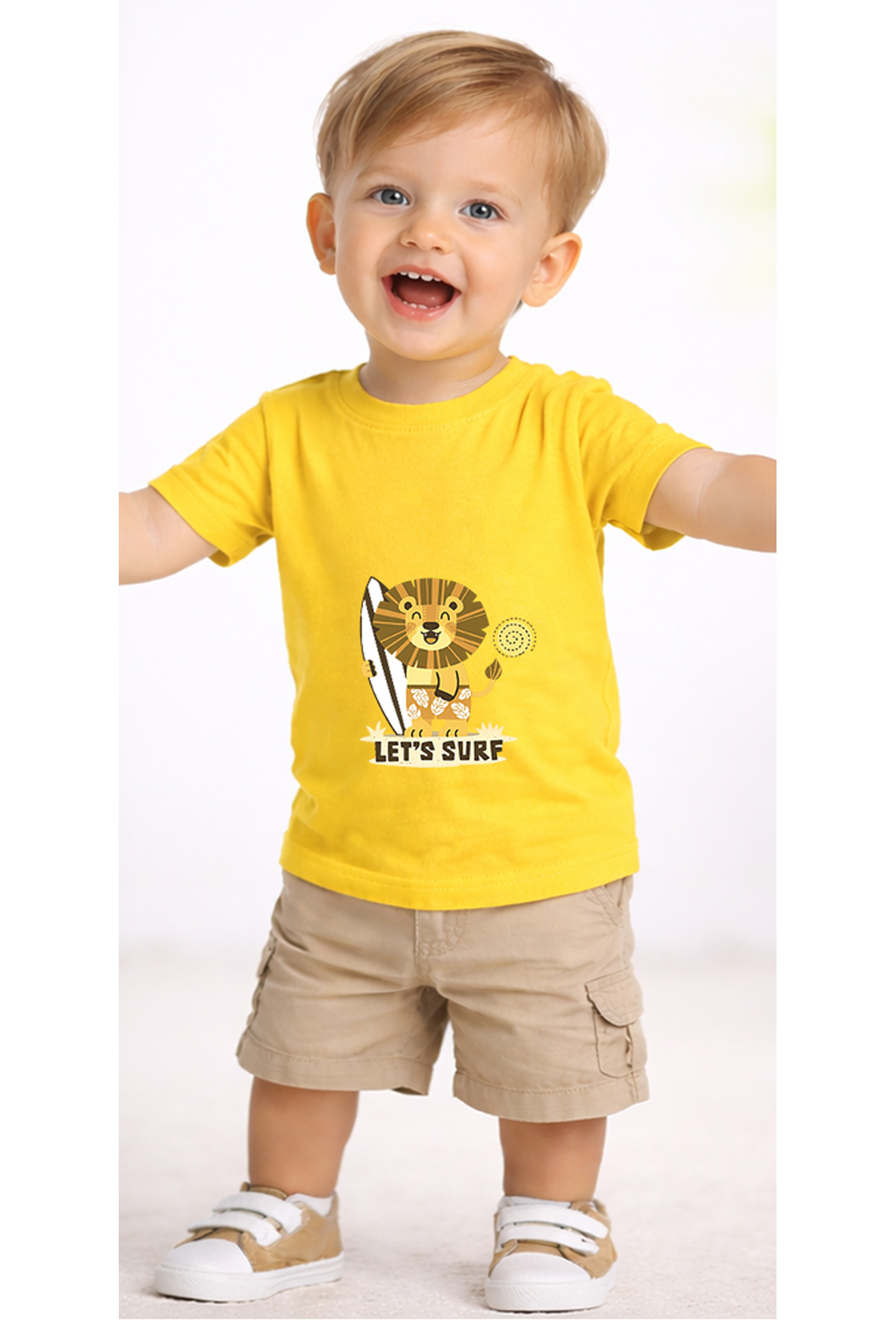 petite pati Sarı Letssurf Bebek Tişört %100 Pamuk Penye Çocuk Tshirt Baskılı fotoğrafı 2 (önizleme)