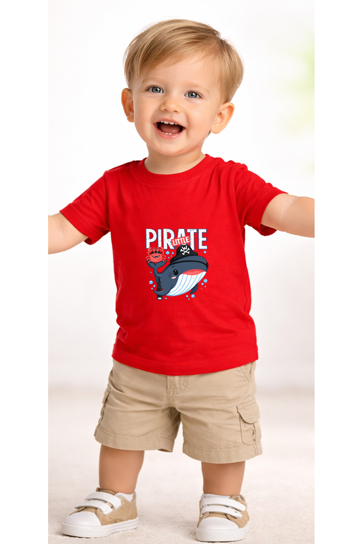 petite pati Kırmızı Whalecrab Bebek Tişört %100 Pamuk Penye Çocuk Tshirt Baskılı fotoğrafı 2 (önizleme)