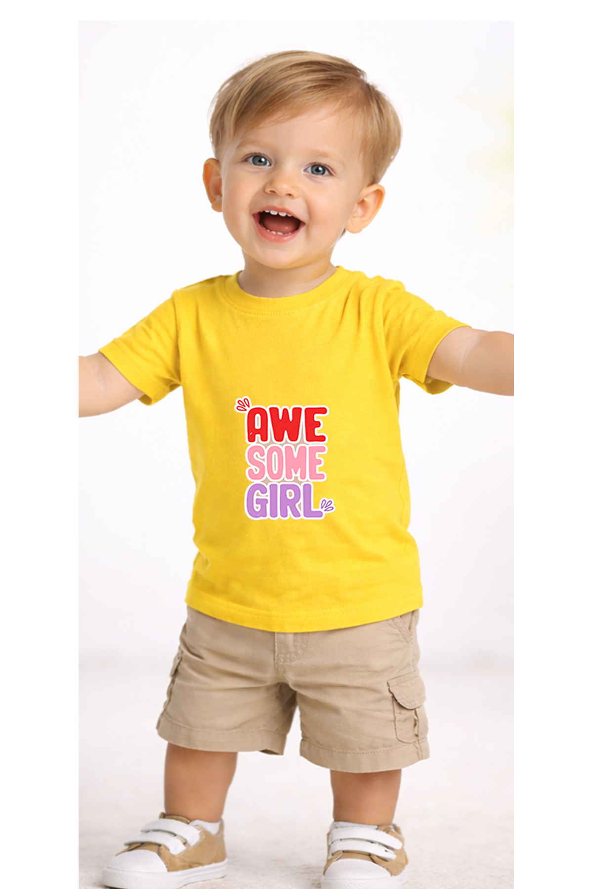 petite pati Sarı Awsomegirl Bebek Tişört %100 Pamuk Penye Çocuk Tshirt Baskılı fotoğrafı 2 (önizleme)