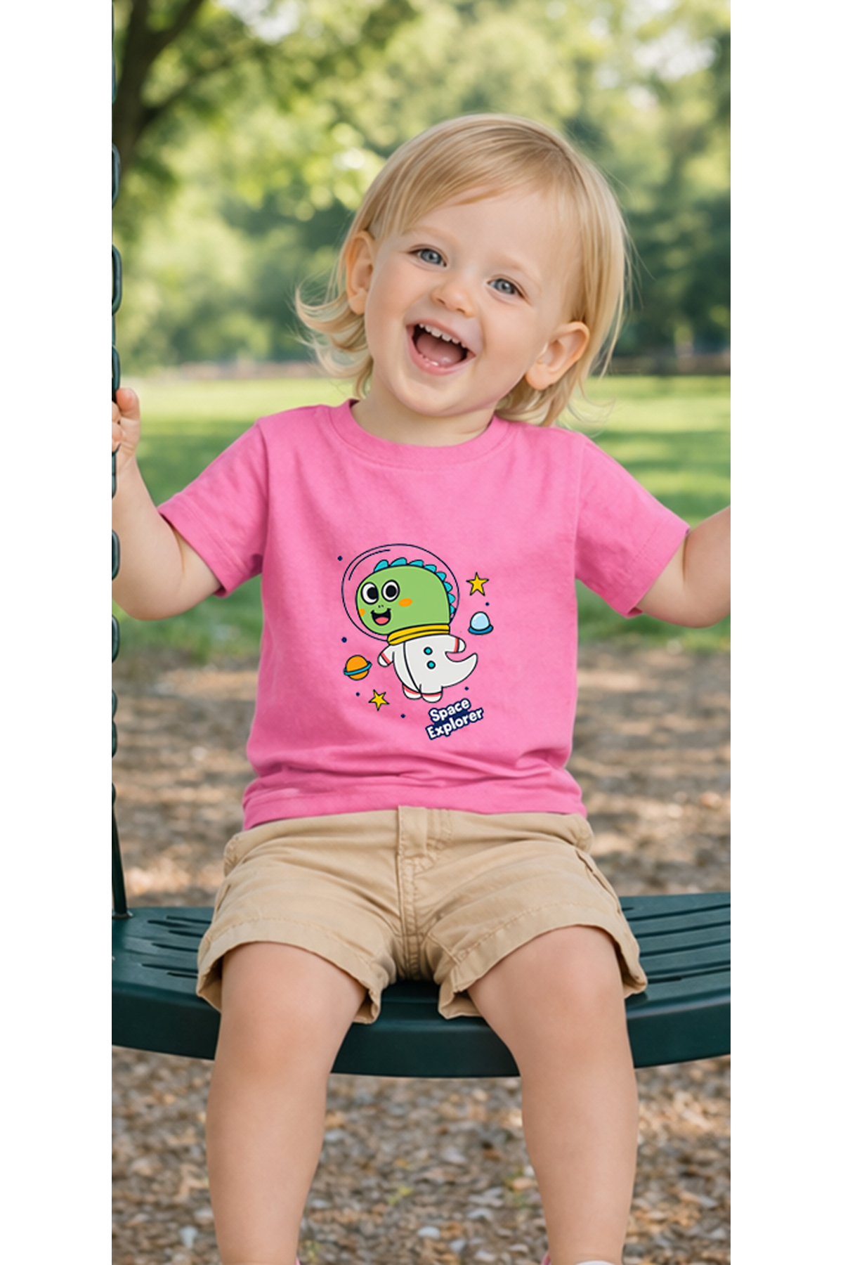 petite pati Pembe Astrodino Bebek Tişört %100 Pamuk Penye Çocuk Tshirt Baskılı fotoğrafı 3 (önizleme)