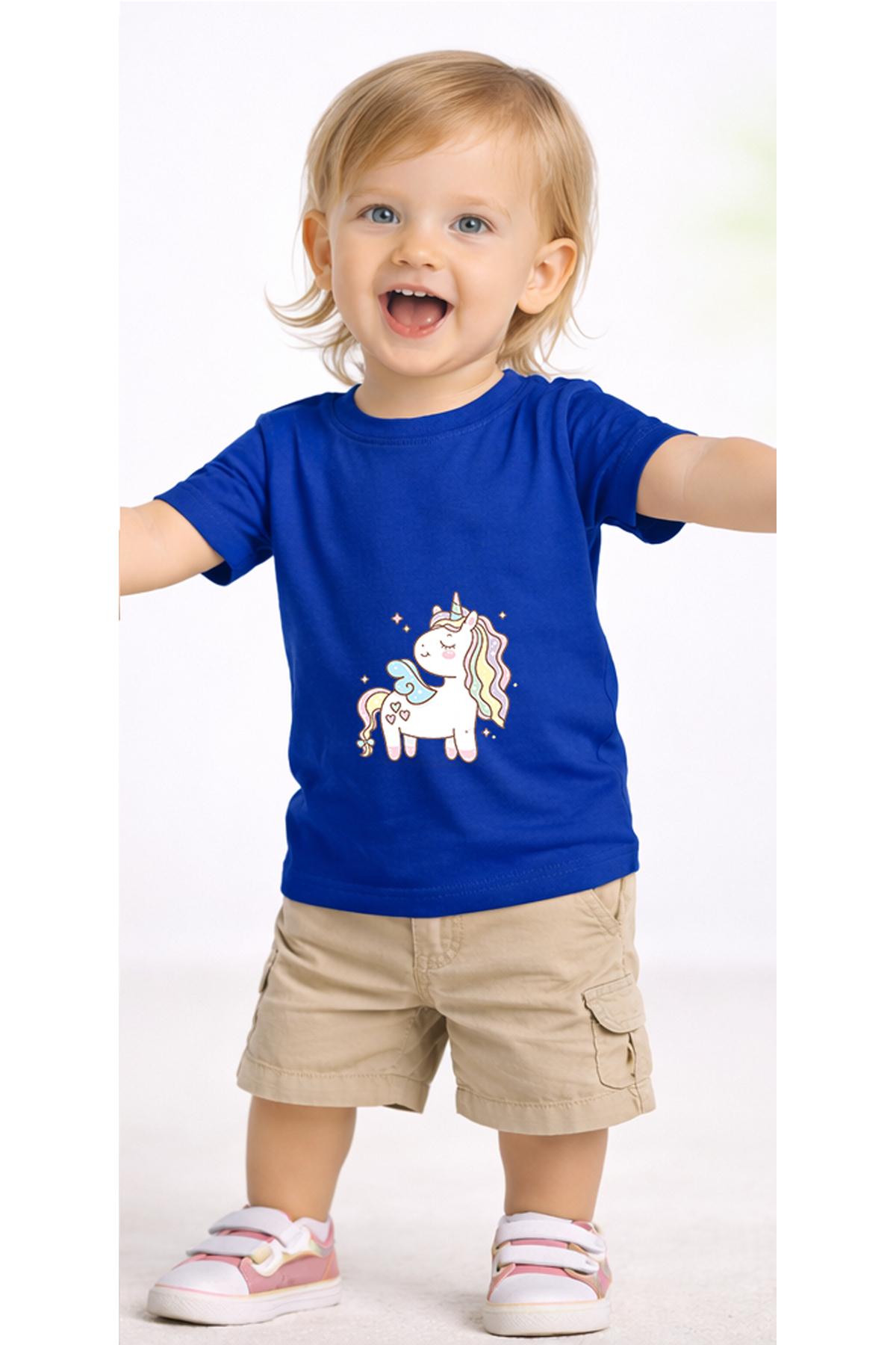 petite pati Mavi Unicornrainbow Bebek Tişört %100 Pamuk Penye Çocuk Tshirt Baskılı fotoğrafı 2 (önizleme)
