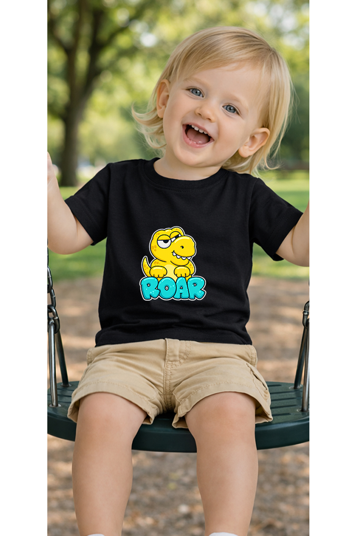 petite pati Siyah Dinoroar Bebek Tişört %100 Pamuk Penye Çocuk Tshirt Baskılı fotoğrafı 3 (önizleme)
