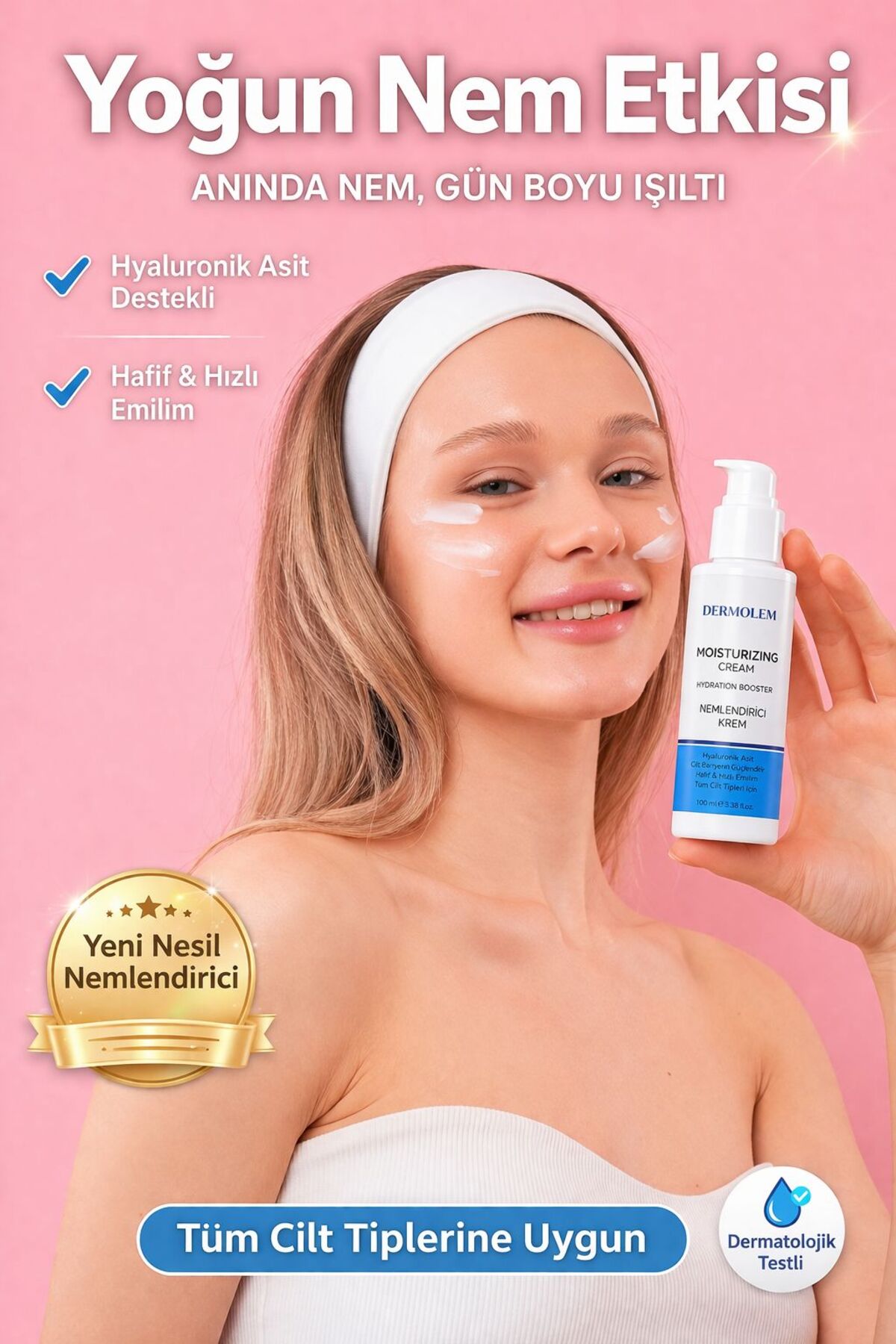 Dermolem Nemlendirici Krem - Gün Boyu Nem & Işıltı, Hafif Yapı, 100 ml