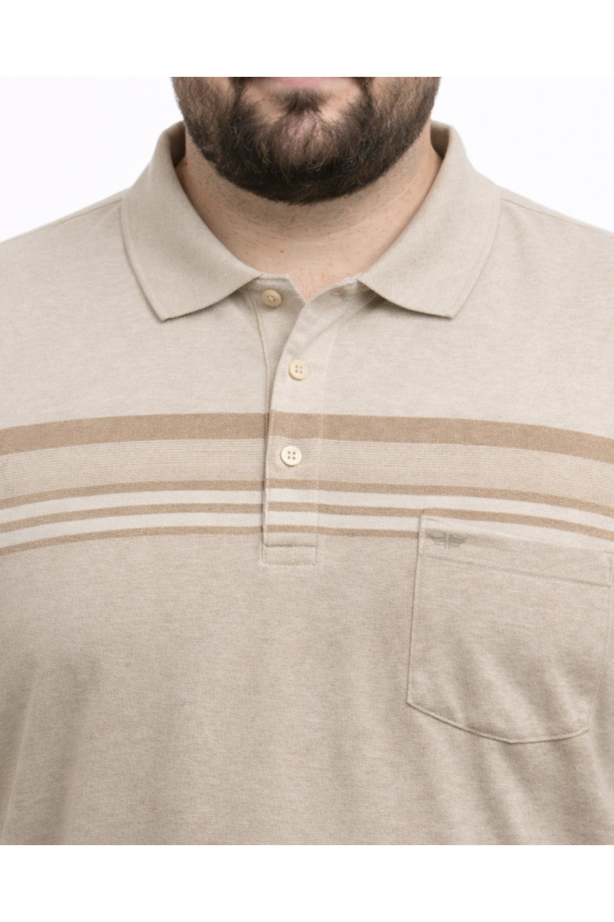 BattalModa Erkek Büyük Beden Melanj Bej Polo Yaka Kısa Kollu Block Tişört 5XL-6XL-7XL-8XL görsel 3
