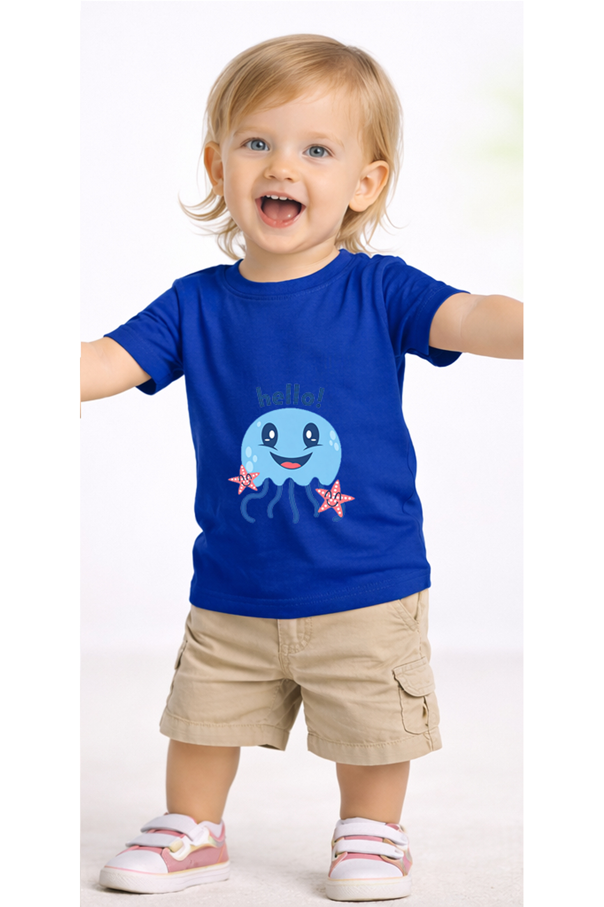 petite pati Mavi Helloctopus Bebek Tişört %100 Pamuk Penye Çocuk Tshirt Baskılı fotoğrafı 2 (önizleme)
