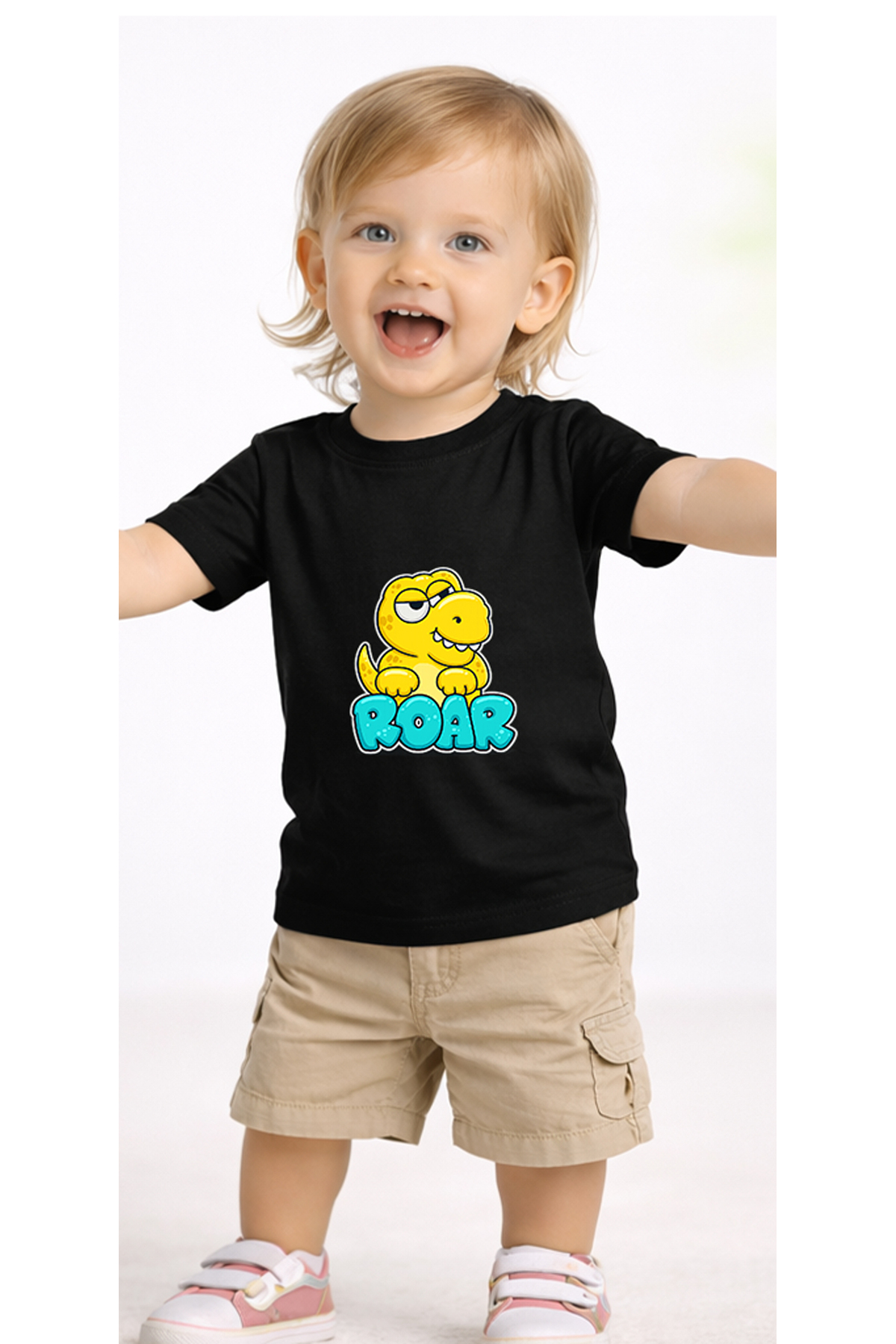 petite pati Siyah Dinoroar Bebek Tişört %100 Pamuk Penye Çocuk Tshirt Baskılı fotoğrafı 2 (önizleme)