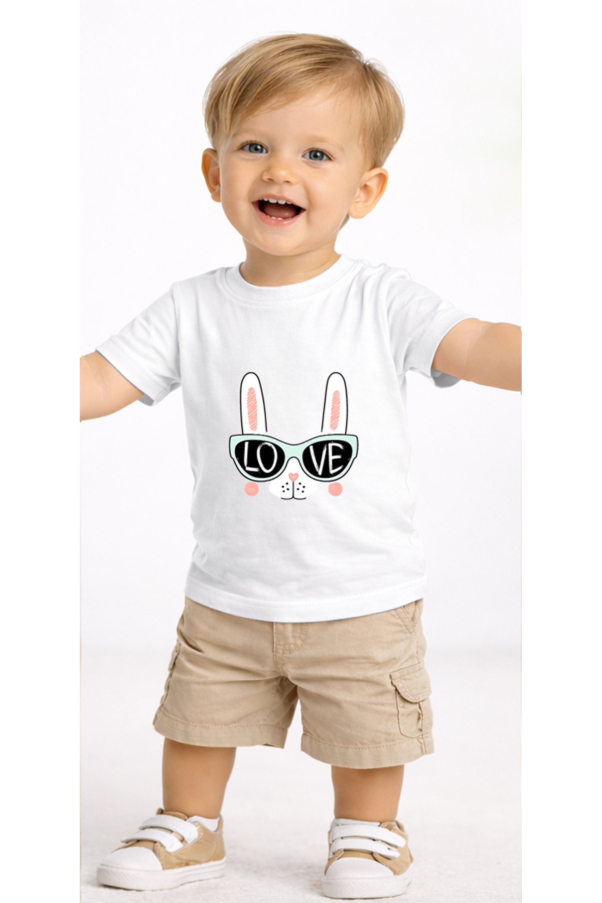 petite pati Beyaz Lovebunny Bebek Tişört %100 Pamuk Penye Çocuk Tshirt Baskılı fotoğrafı 2 (önizleme)
