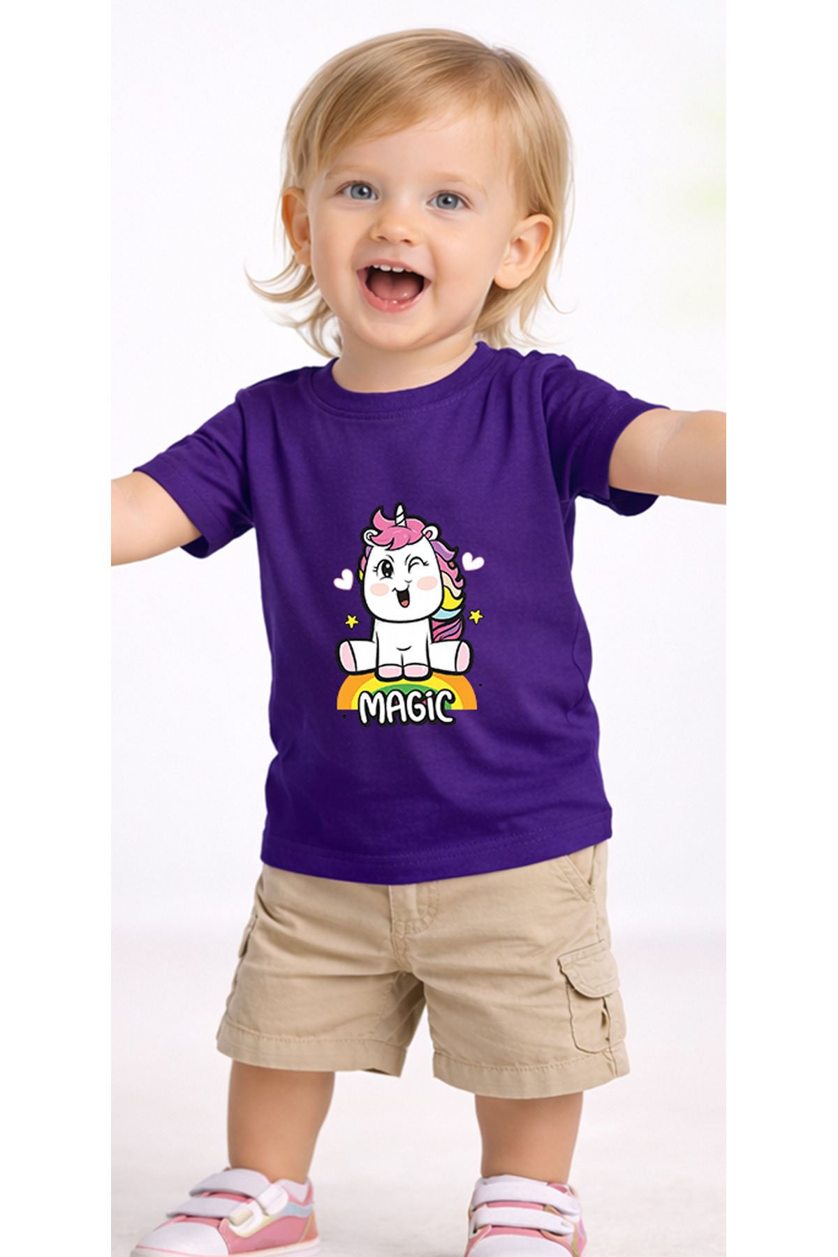 petite pati Mor Magicunicorn Bebek Tişört %100 Pamuk Penye Çocuk Tshirt Baskılı fotoğrafı 2 (önizleme)