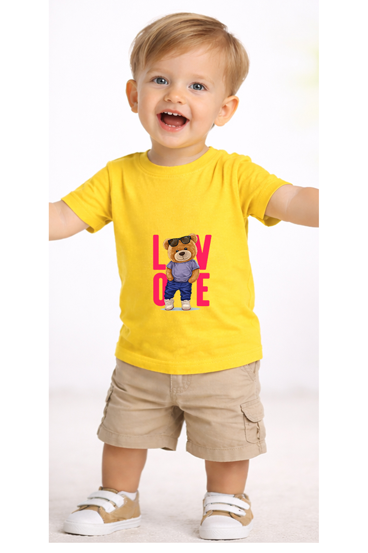 petite pati Sarı Lovebear Bebek Tişört %100 Pamuk Penye Çocuk Tshirt Baskılı fotoğrafı 2 (önizleme)