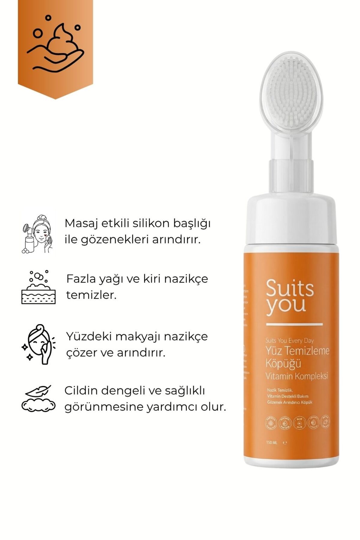 Vitamin Kompleksli Soft Yüz Temizleme Köpüğü 150 ml | Silikon Başlıklı | Vitamin (B5-B7-B3-C) — kplx1 — تصویر 3 از 6