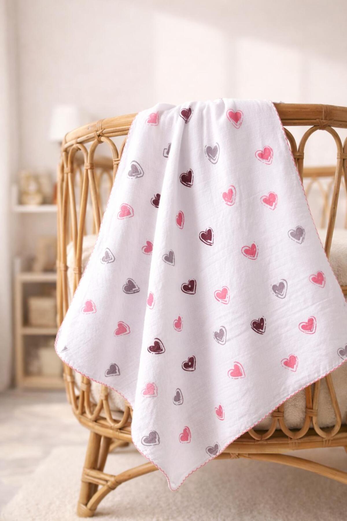 Multi-Purpose Muslin Blanket Newborn Baby Girl-Boy Blanket Cotton Summer Colorful Heart Pattern