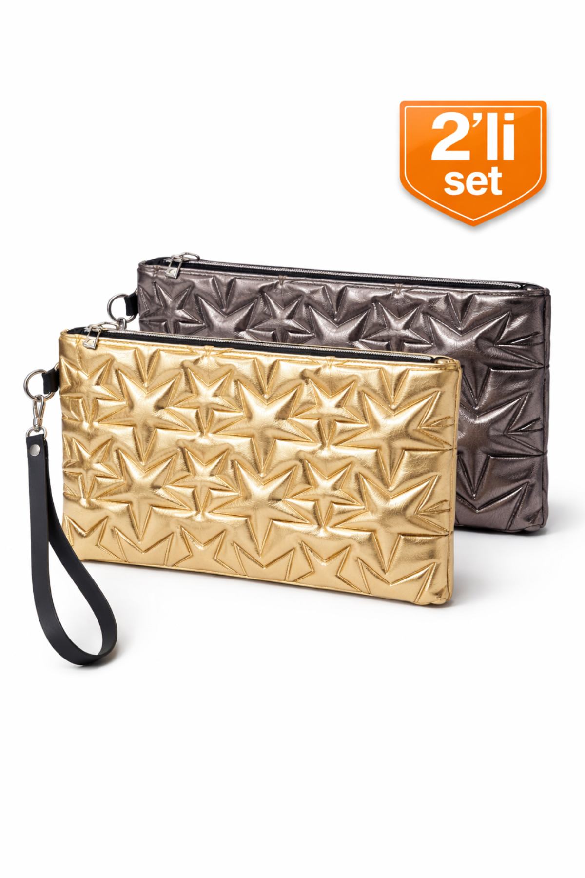 2-Pack Bags Star Patterned Portfolio Handbag Clutch Bag with Wrist Strap