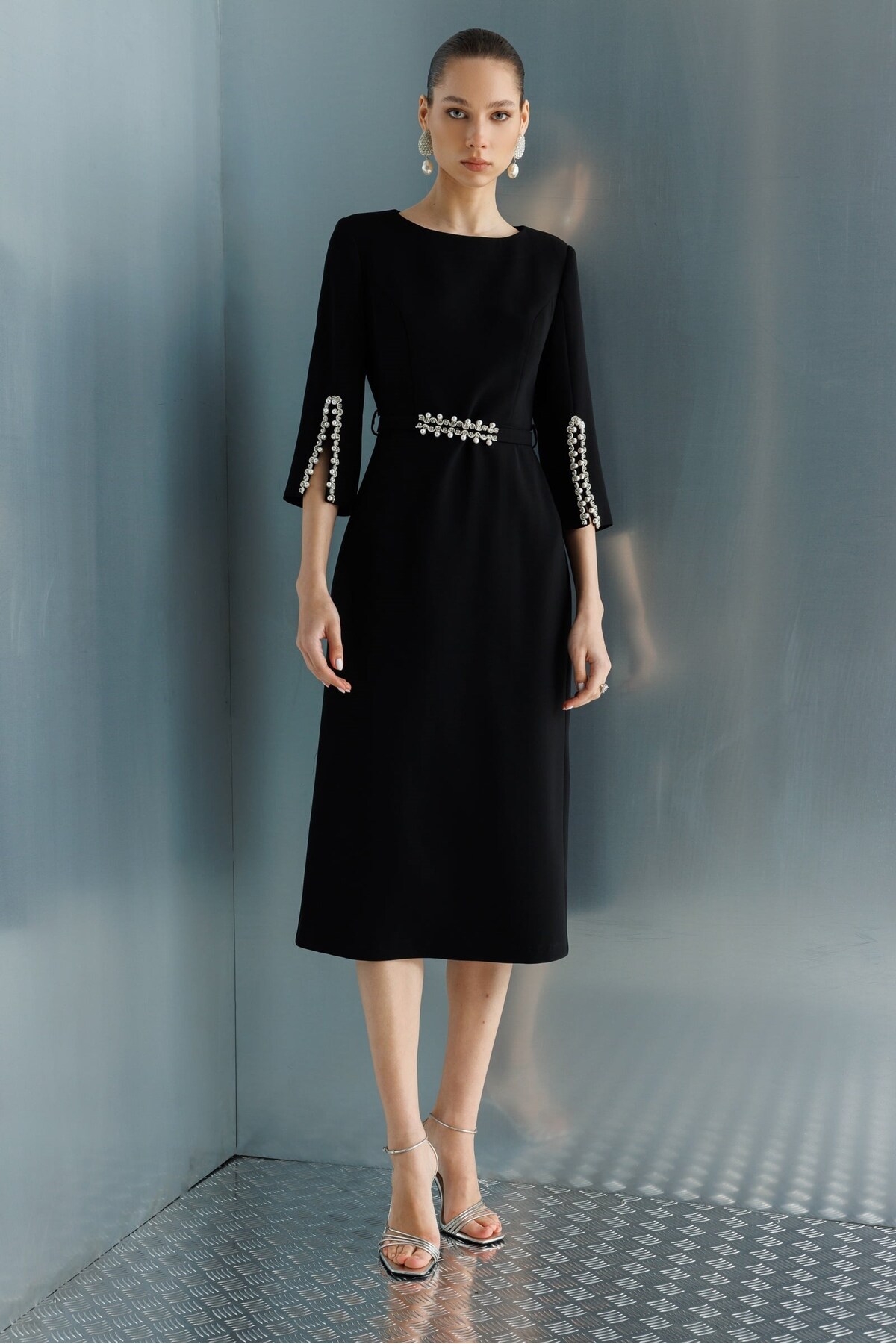 Moda İlgi  Beli Kemerli Elbise 60031 Siyah