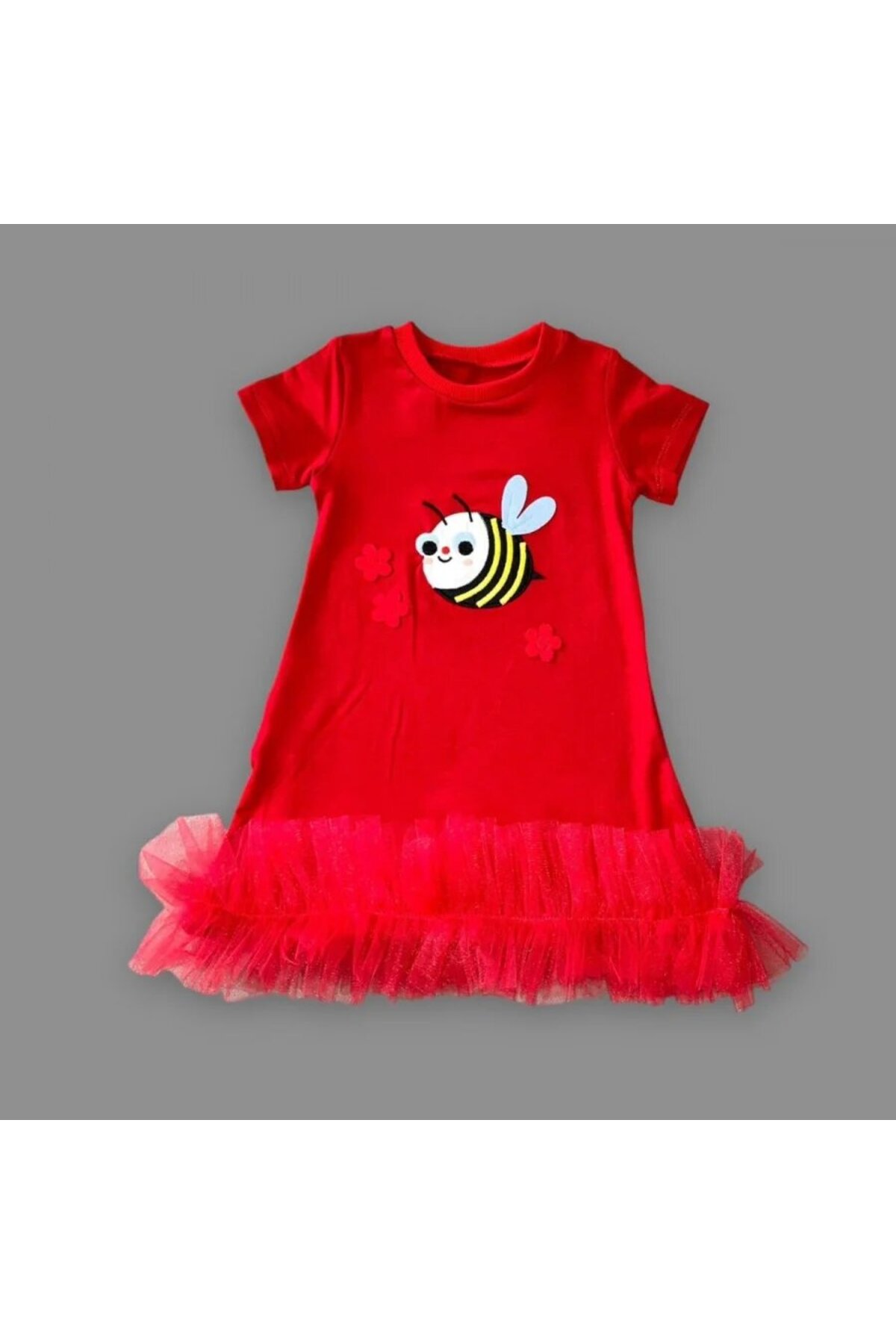 BilfolD 1-2-3 Yaş Arıcık Nakışlı Eteği Fırfırlı Jile Kız Çuk Elbisesi Kırmızı fotoğrafı 2 (önizleme)