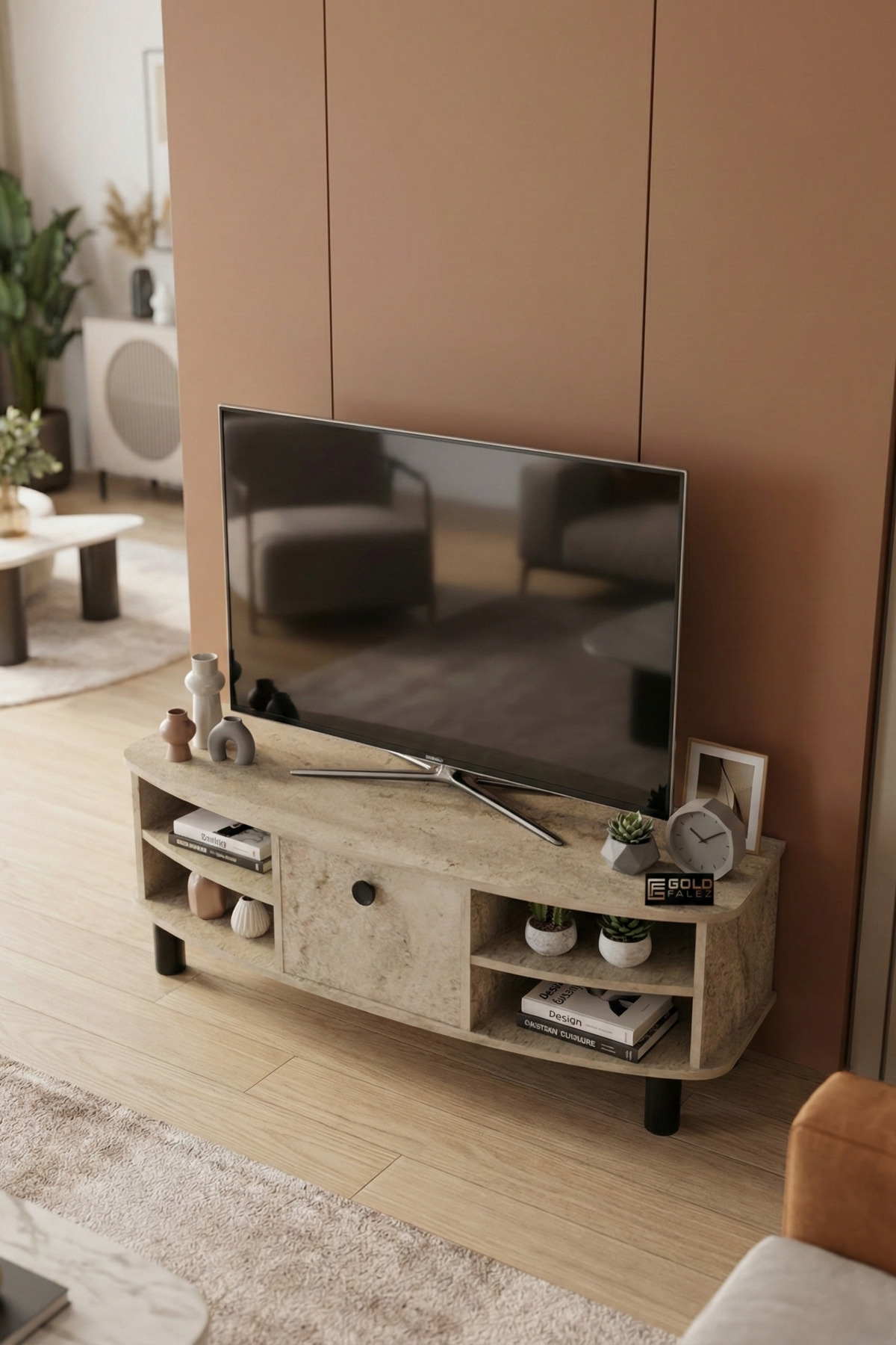 Goldfalez Vienna TV Sehpası Suntalam Ekru 136x44 cm görsel 4