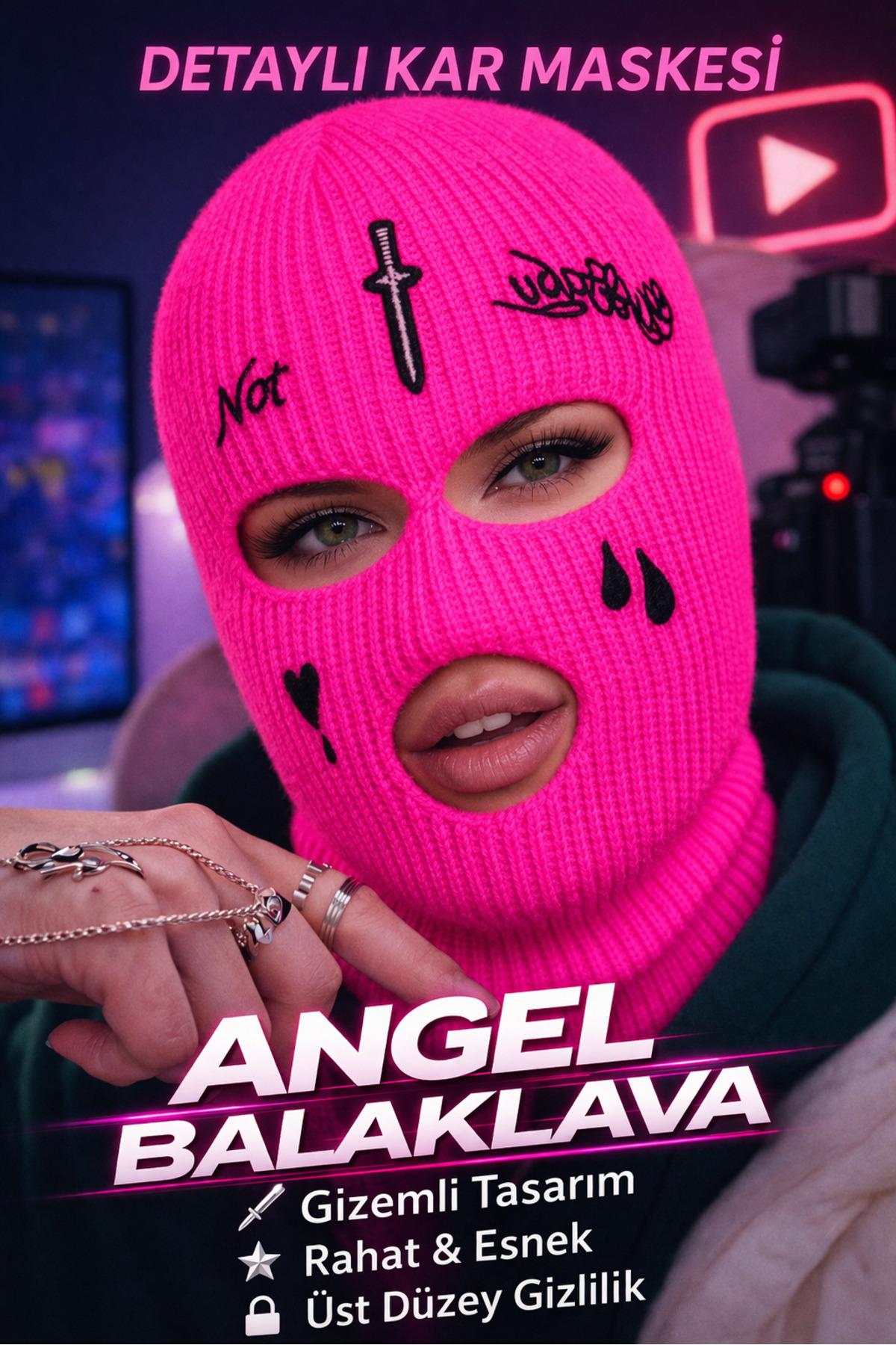 FG KONNİCHİWA MOR KIRMIZI VE PEMBE Kar Maskesi (Balaclava) UnisexStreet Style & Youtuber Tarzı Motor Tutkunları