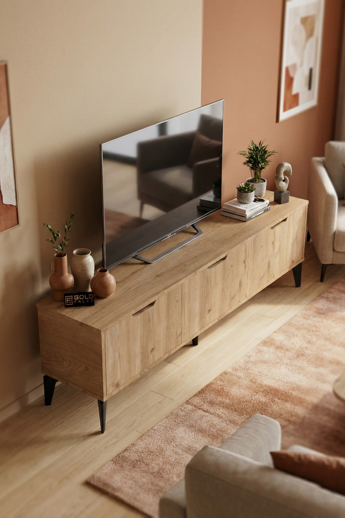 Goldfalez Royal TV Sehpası Suntalam Bej 160x35 görsel 4