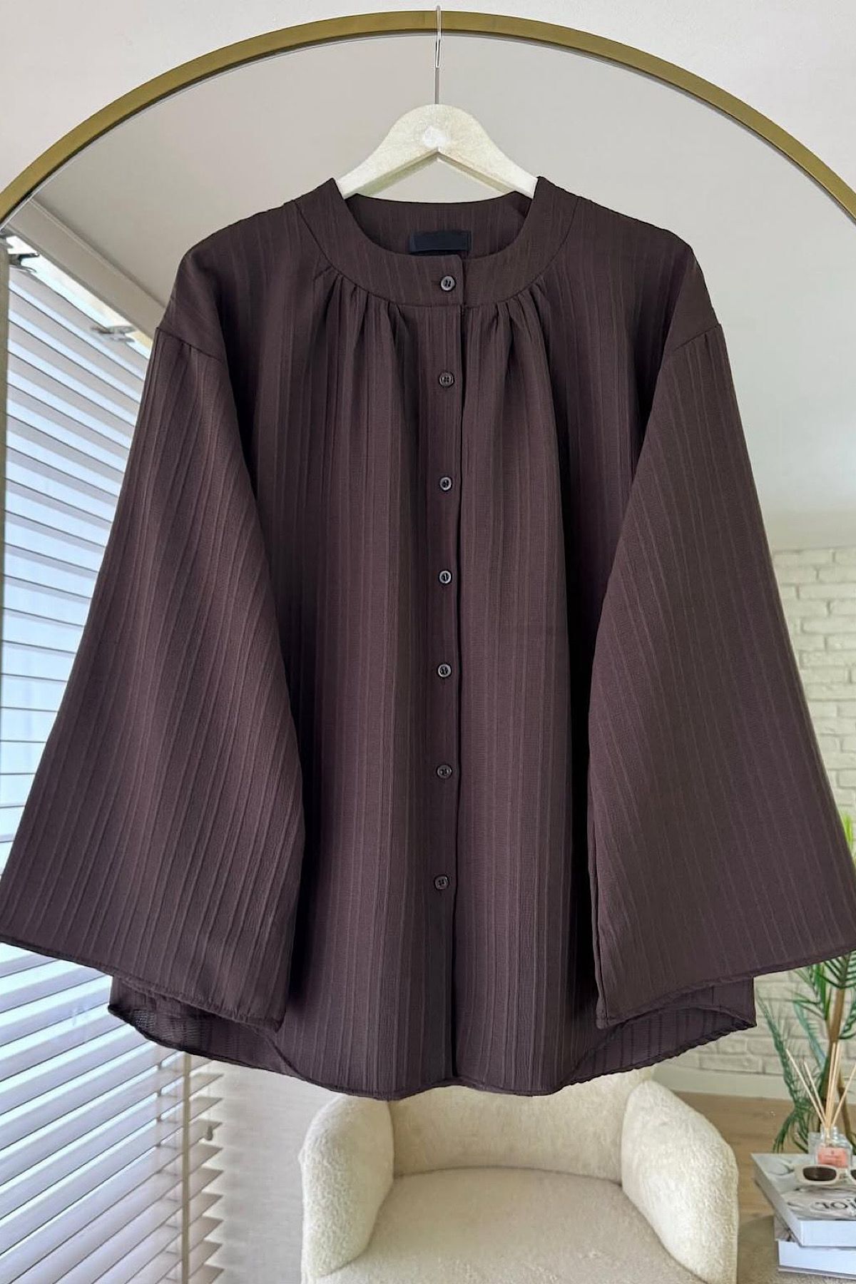 HİFADEN  Kadın Uzun Kollu Salaş Hakim Yaka Düğmeli Oversize Tesettür Gömlek - Görsel 2