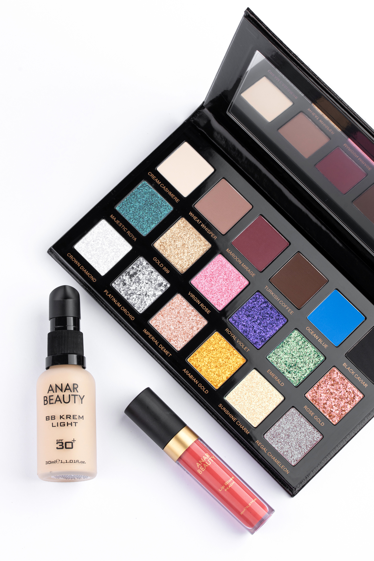 Anar Beauty 18 Renkli Far Paleti+BB Krem (Light)+Lip Oil Gloss (Peach)+3'lü SET — ANR0000010ANR0000001ANR0000004