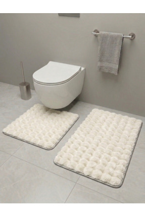 Geus Halı Bubble 2li Banyo Paspas Takımı Krem Yumuşak Makinada Yıkanabilir 60...