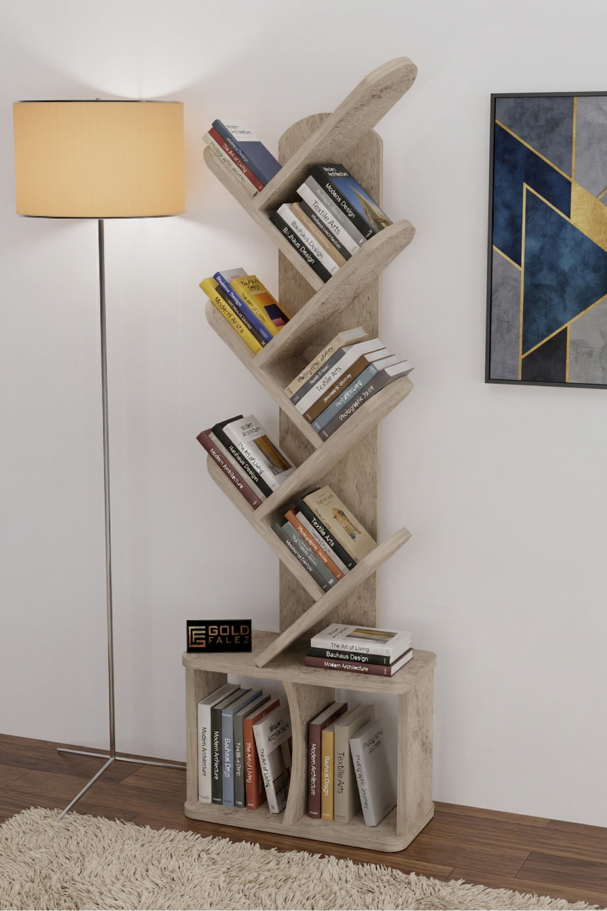 Goldfalez Yaprak Kitaplık Suntalam Ekru 45x132 görsel 5