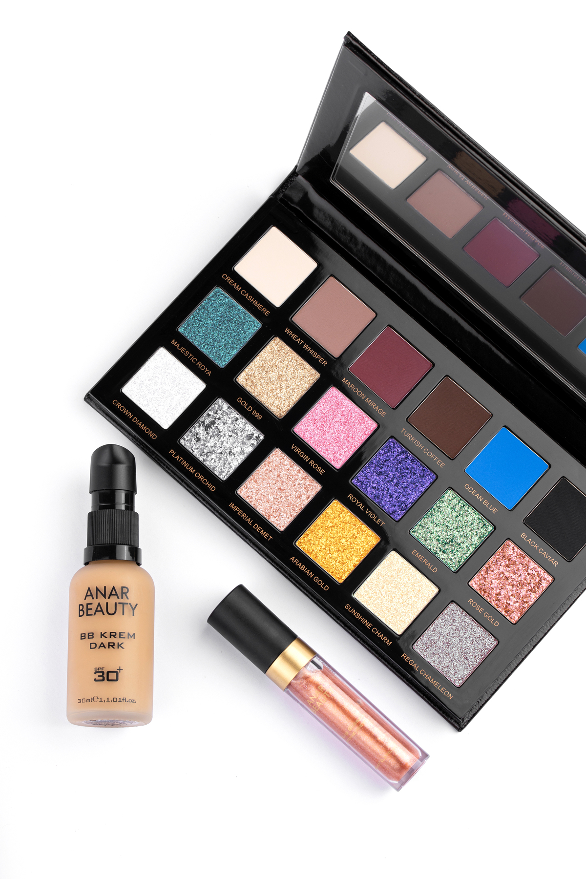 18 Renkli Far Paleti+BB Krem (Dark)+Lip Oil Gloss (Honeydew) +3'lü SET — ANR0000010ANR0000003ANR0000006