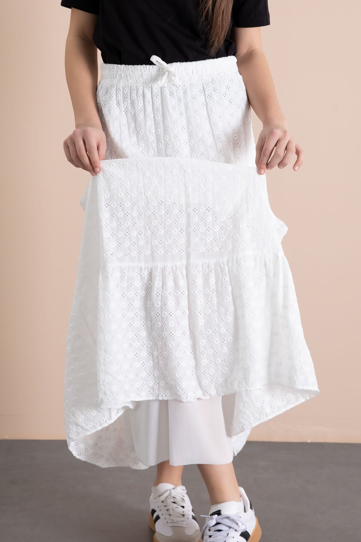 Cansın Mini  Beyaz Kız Çocuk Uzun Kesim Fistolu Etek 23777 - Görsel 7