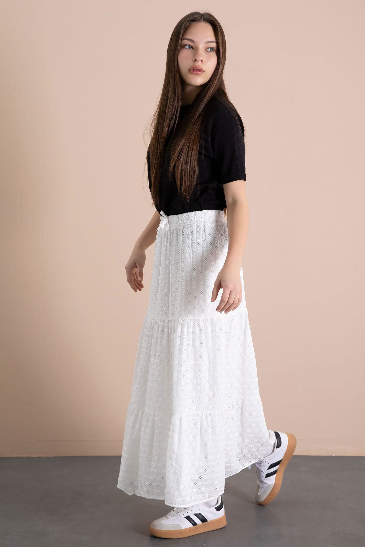 Cansın Mini  Beyaz Kız Çocuk Uzun Kesim Fistolu Etek 23777 - Görsel 2