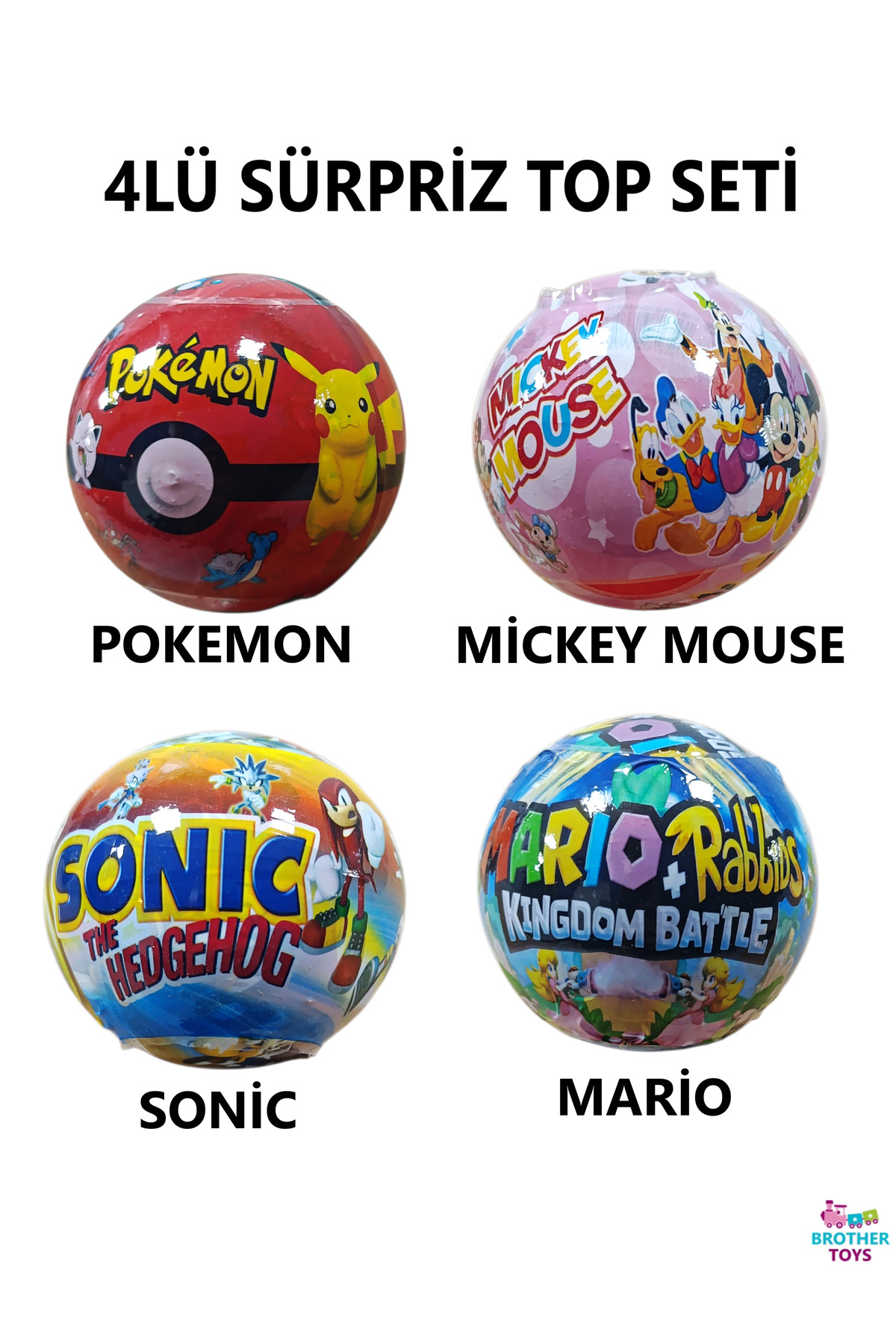 Brother Toys 4'lü Sürpriz Top Seti - Sonic, Mario, Mickey Mouse