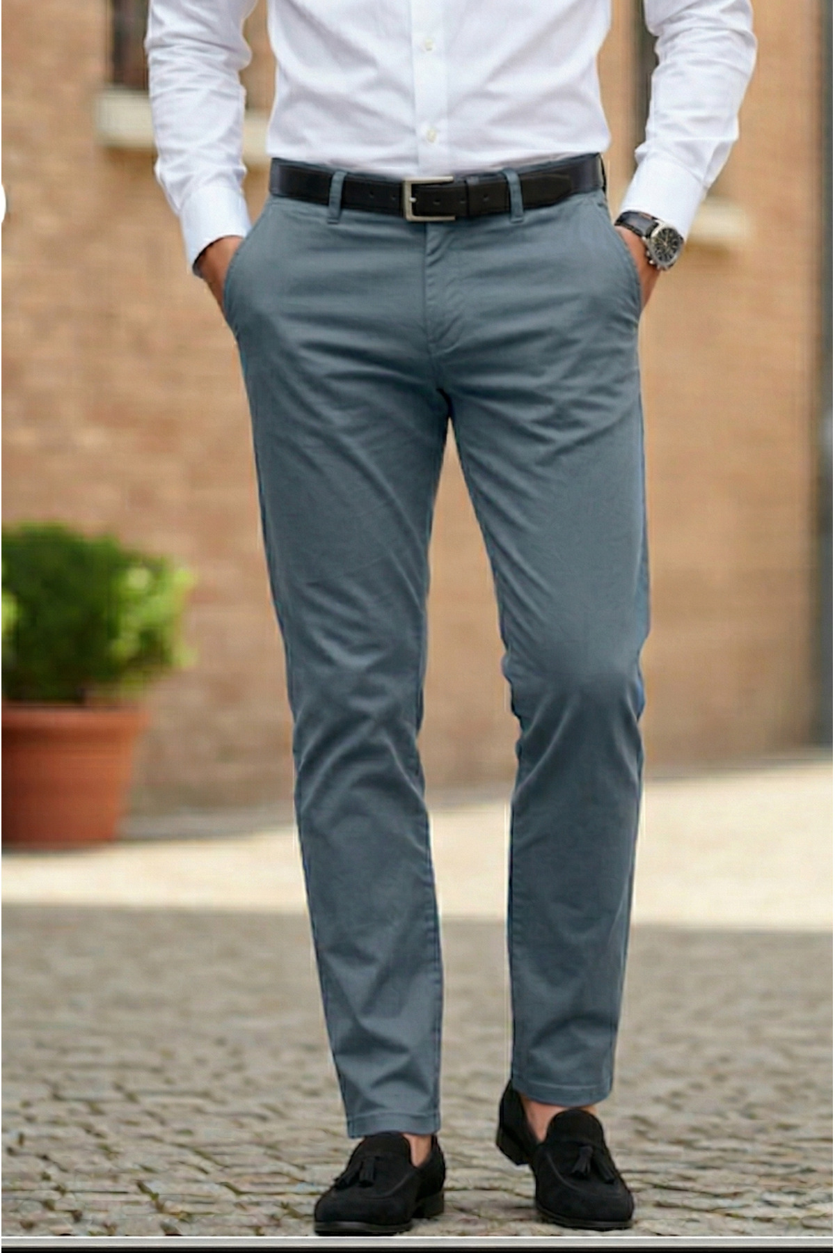Erkek Sis Mavisi Gabardin Pamuklu Slim Fit Esnek Ofis Stili Chino Pantolon — آبی XRT34569988001