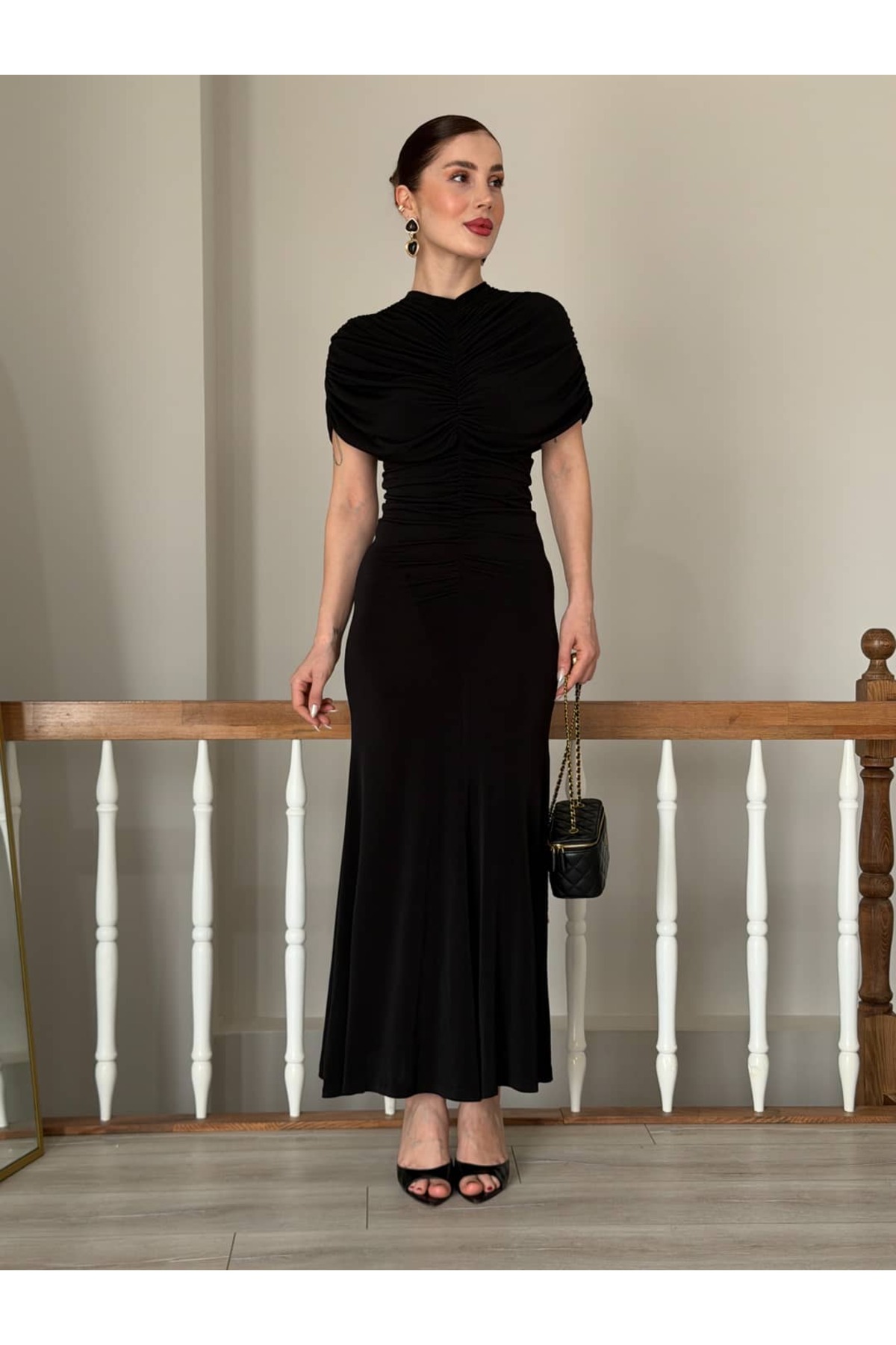 YK FASHION  Omuz Detaylı Sıfır Kol Elbise - Görsel 4