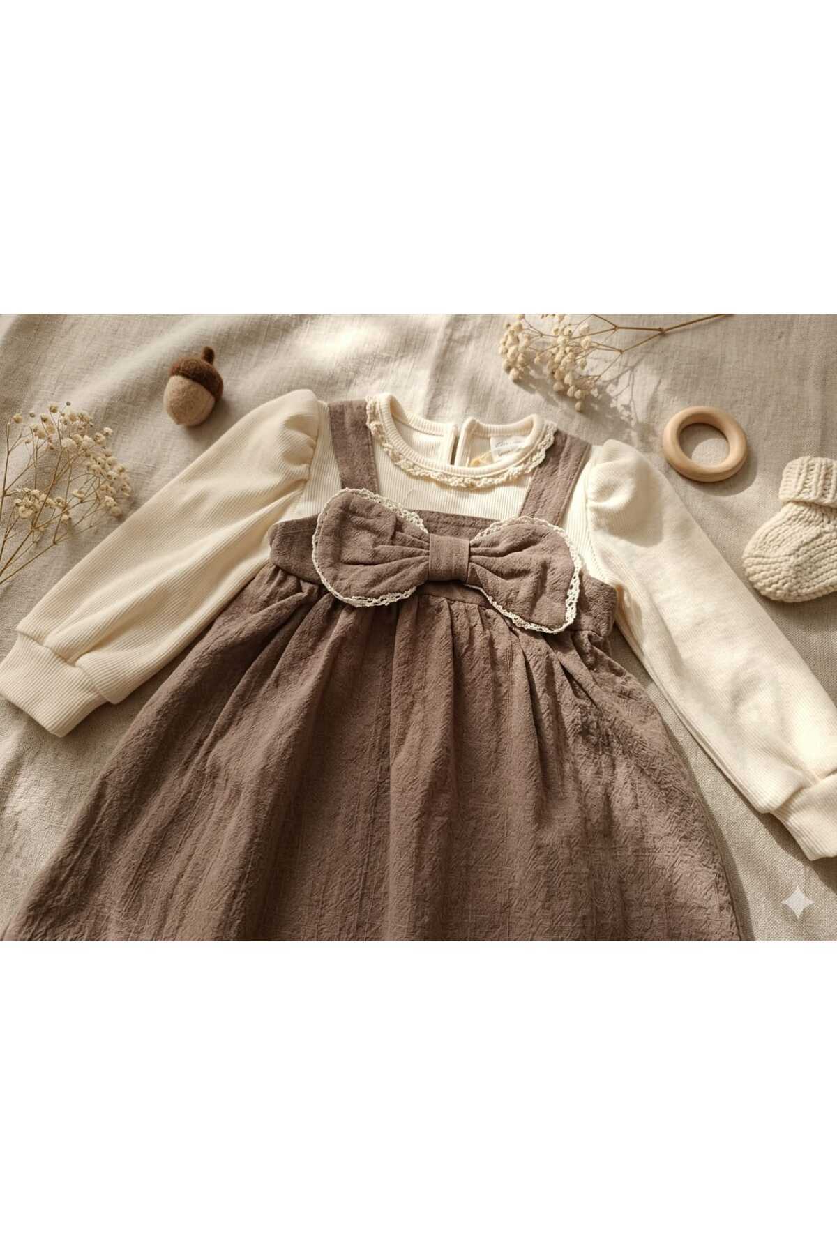 Bupper FİYONKLU KAHVERENGİ KIZ BEBEK ELBİSE fotoğrafı 2 (önizleme)