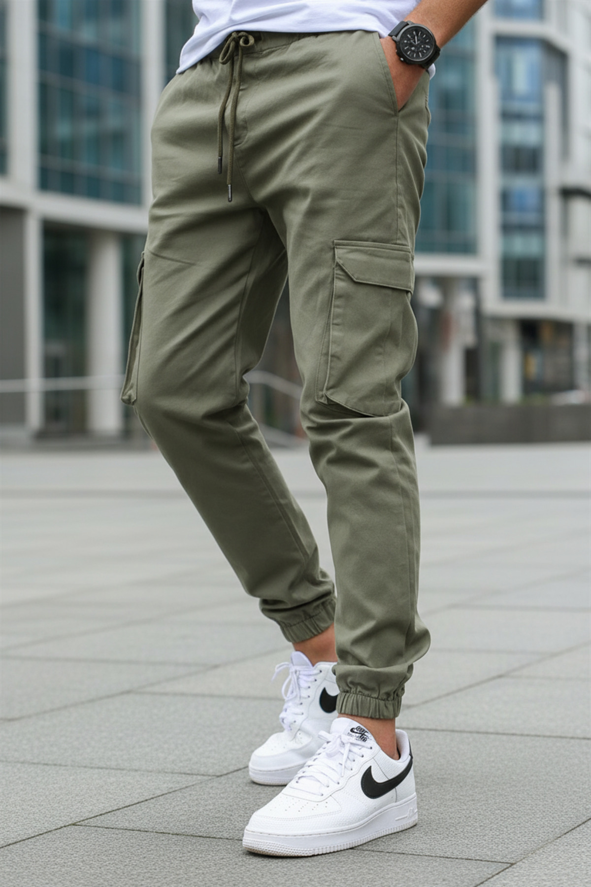 VIKUNYA  Erkek Jogger Kaliteli Açık Yeşil Pamuklu Cargo Beli Ve Paçası Lastikli Gabardin Kargo Cepli Pantolon - Görsel 2