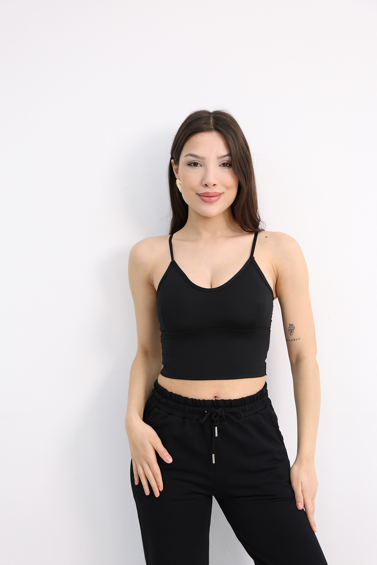 Dut Store Kadın V Yaka Kendinden Kaplı Sırtı Çarpraz Crop Büstiyer Siyah görsel 5