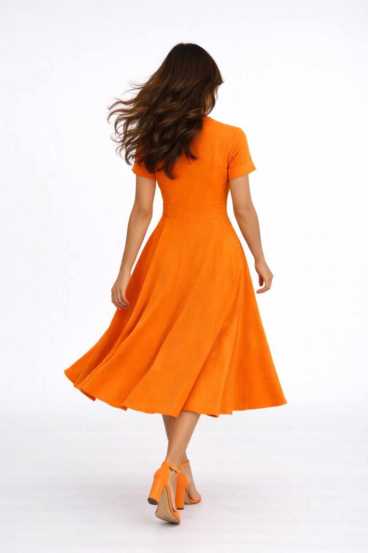 hipnoz butik  Kadın Cepli Bel Düğme Detaylı Kısa Kollu Elbise - Görsel 4